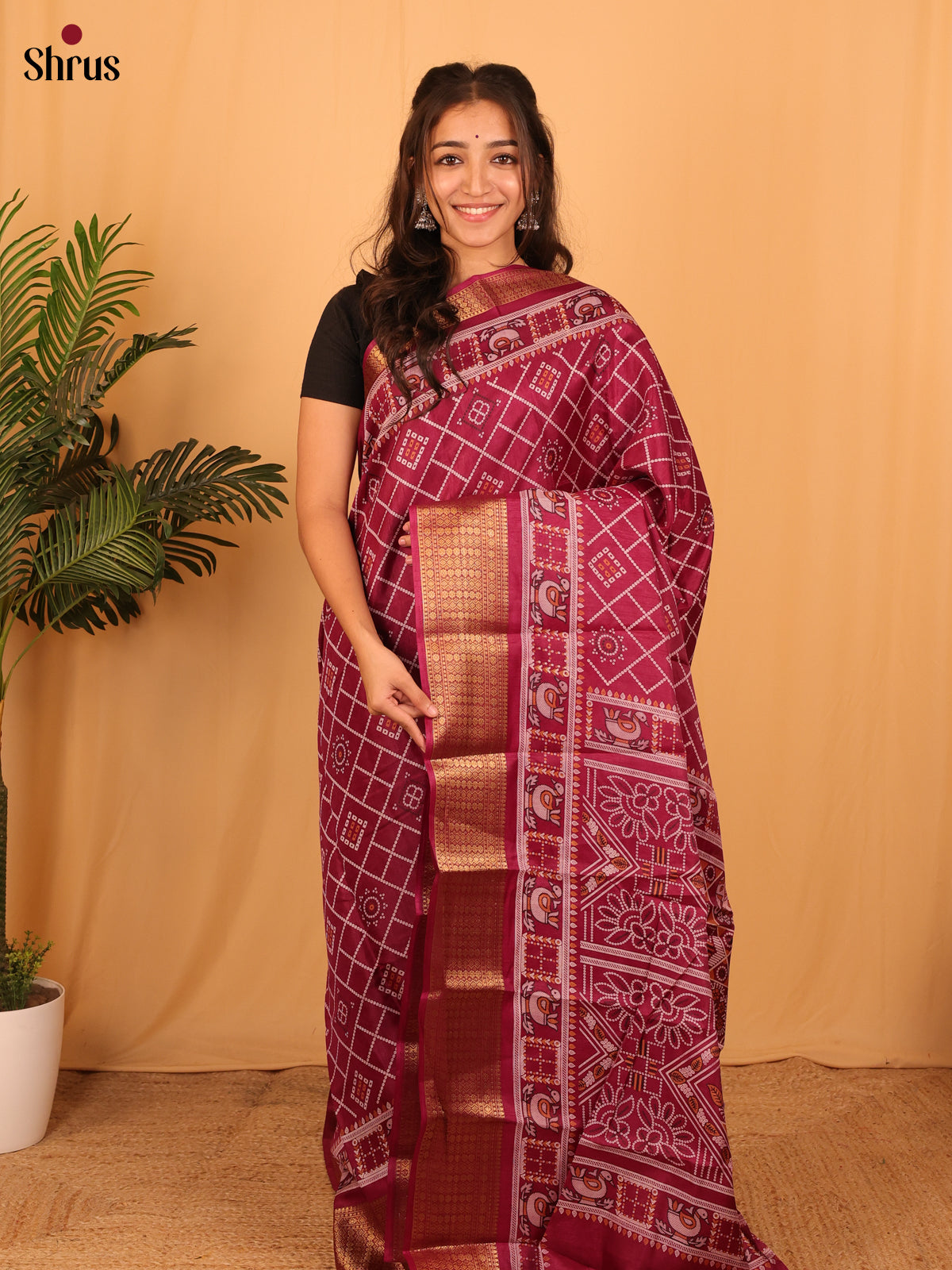 Maroon - Semi Crepe Saree