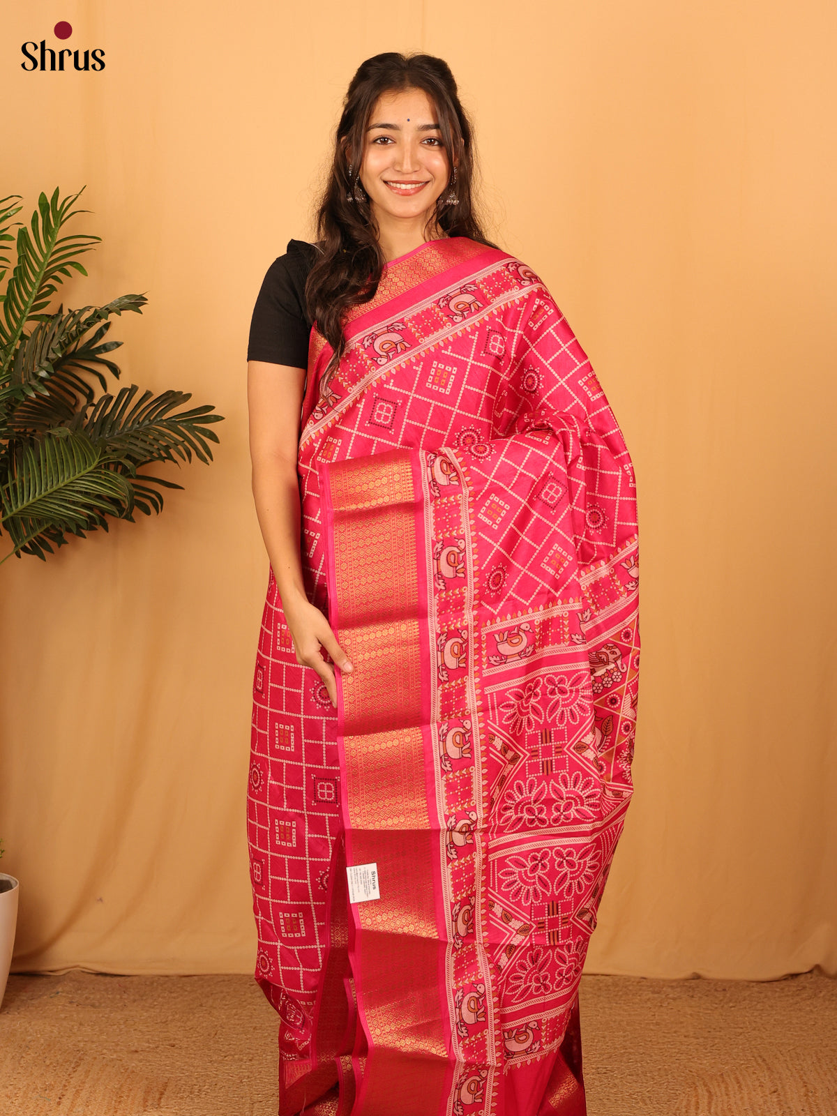 Pink - Semi Crepe Saree