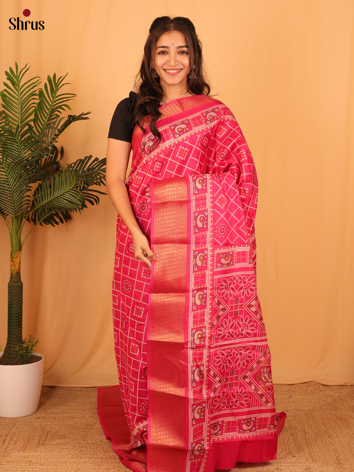 Pink - Semi Crepe Saree