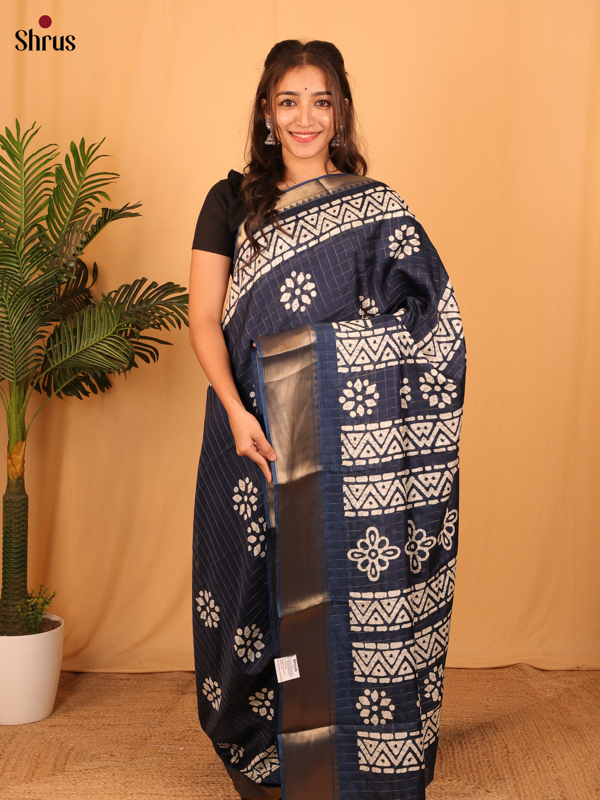 Blue - Semi Crepe Saree