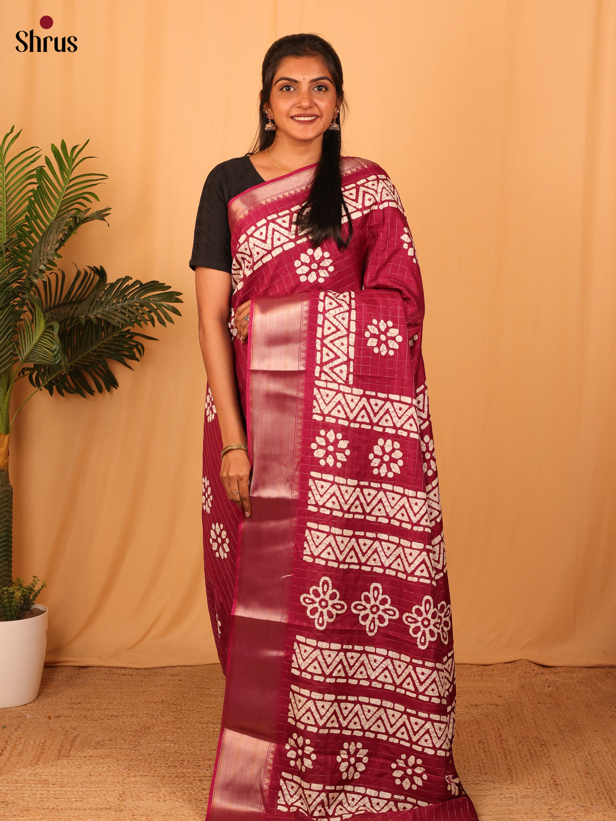 Maroon - Semi Crepe Saree