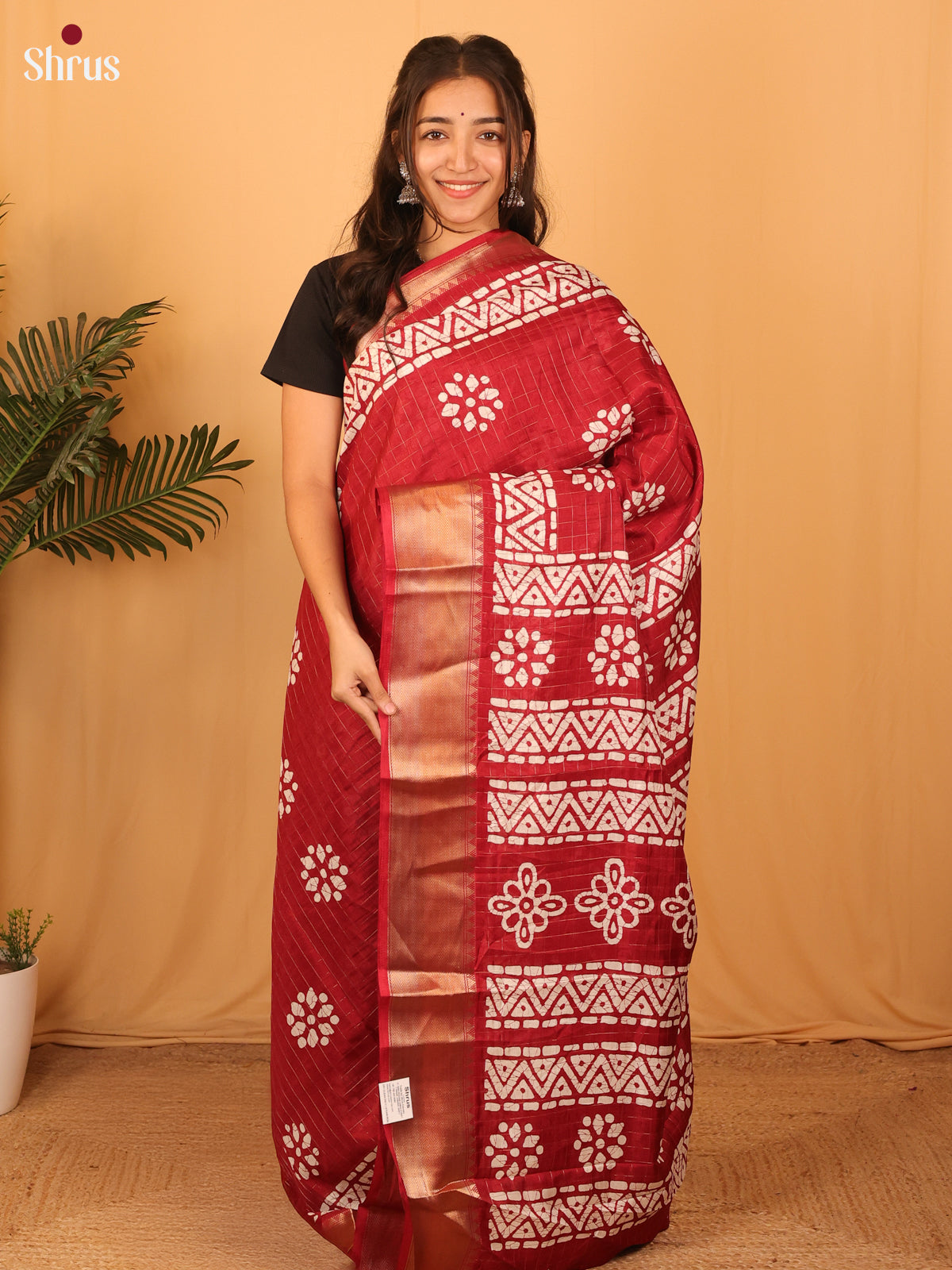 Maroon - Semi Crepe Saree