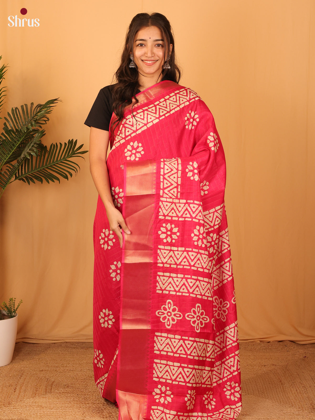 Pink - Semi Crepe Saree