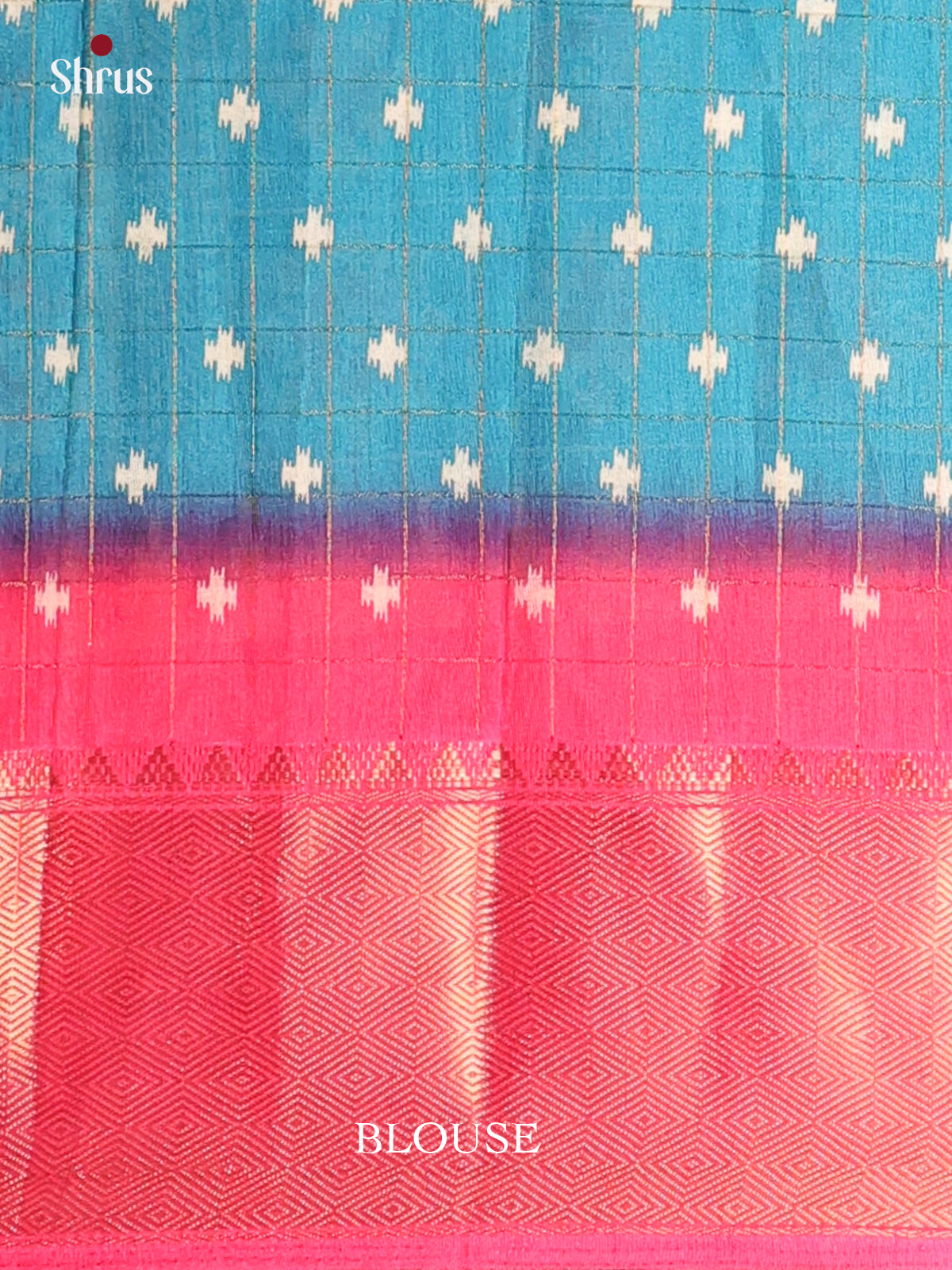 Blue & Pink - Semi Crepe Saree