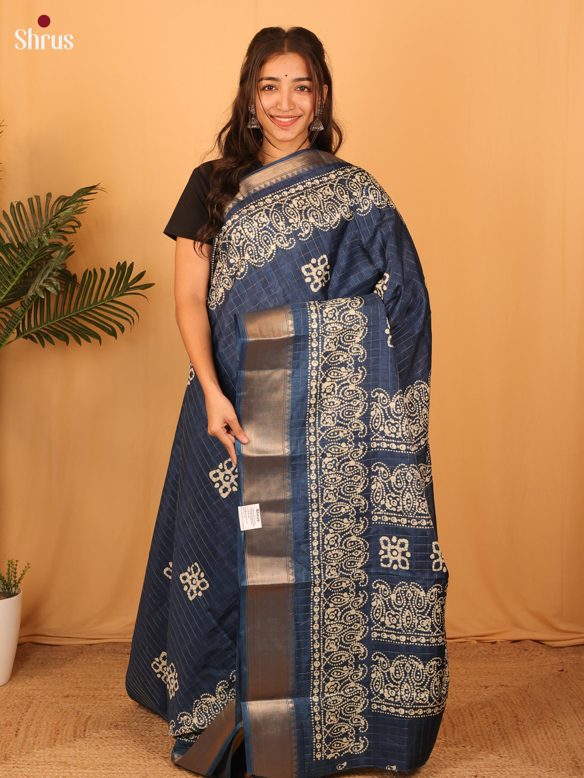 Blue - Semi Crepe Saree