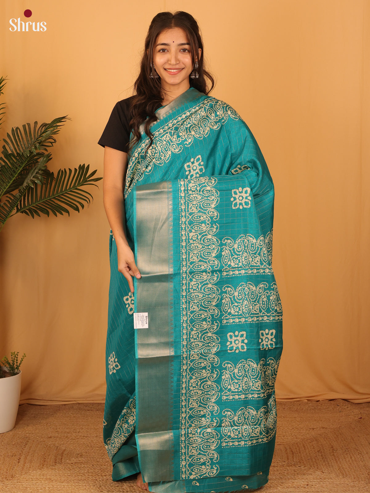 Teal - Semi Crepe Saree