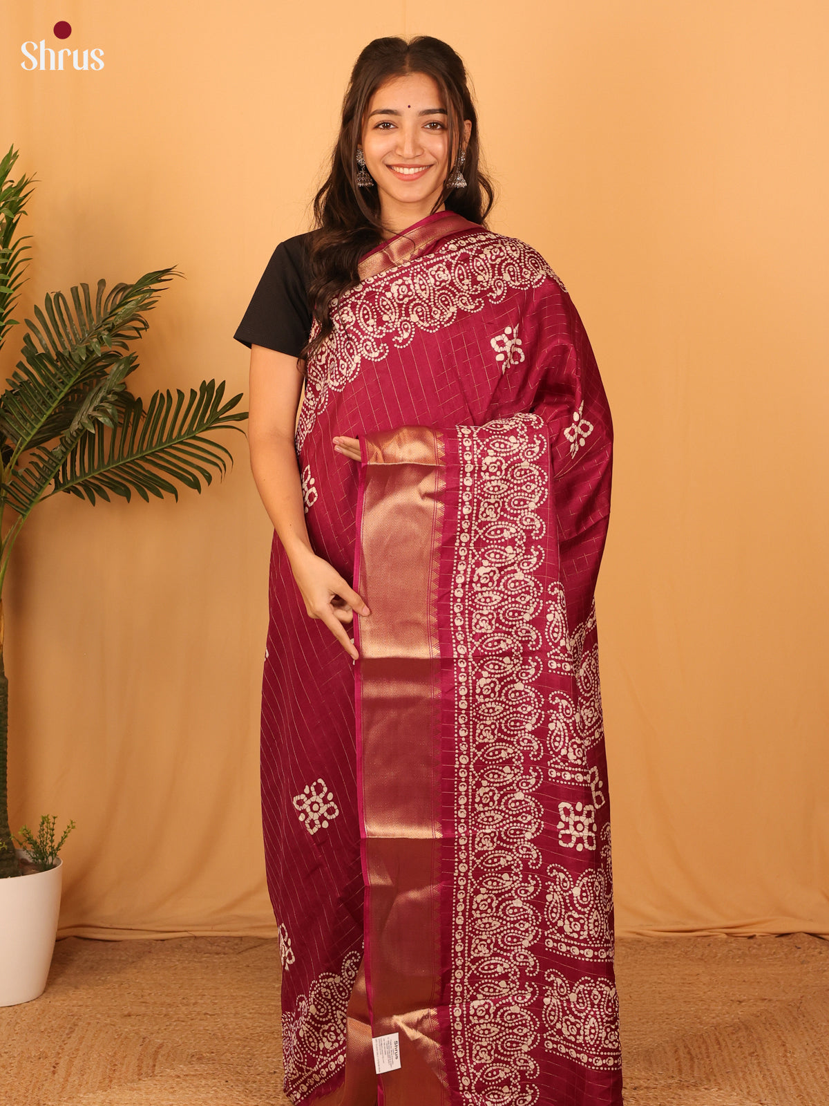 Maroon - Semi Crepe Saree