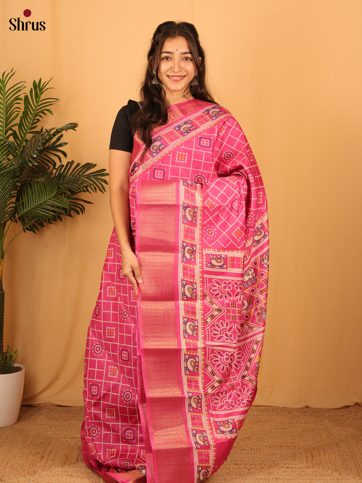 Pink - Semi Crepe Saree