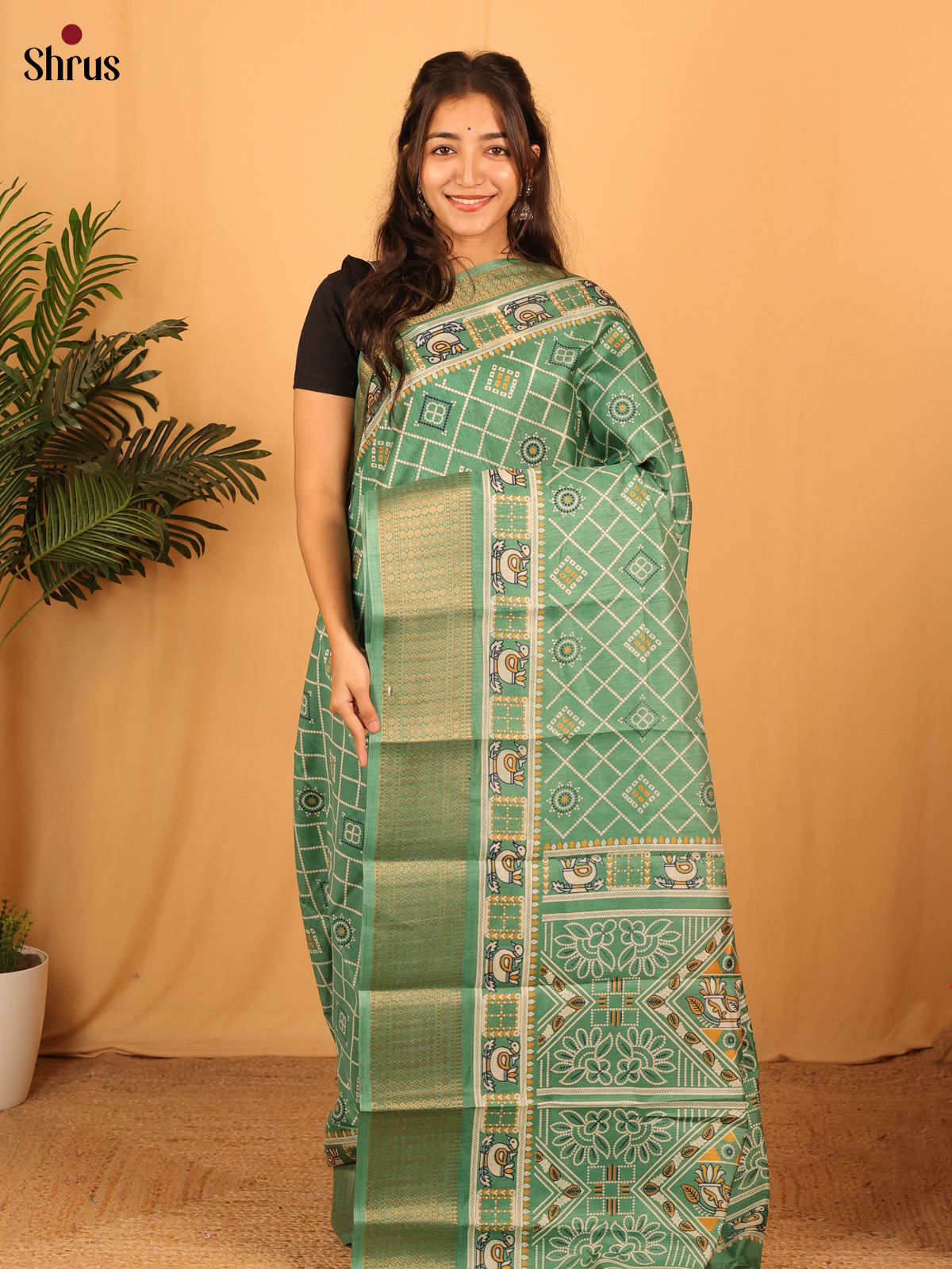 Green - Semi Crepe Saree