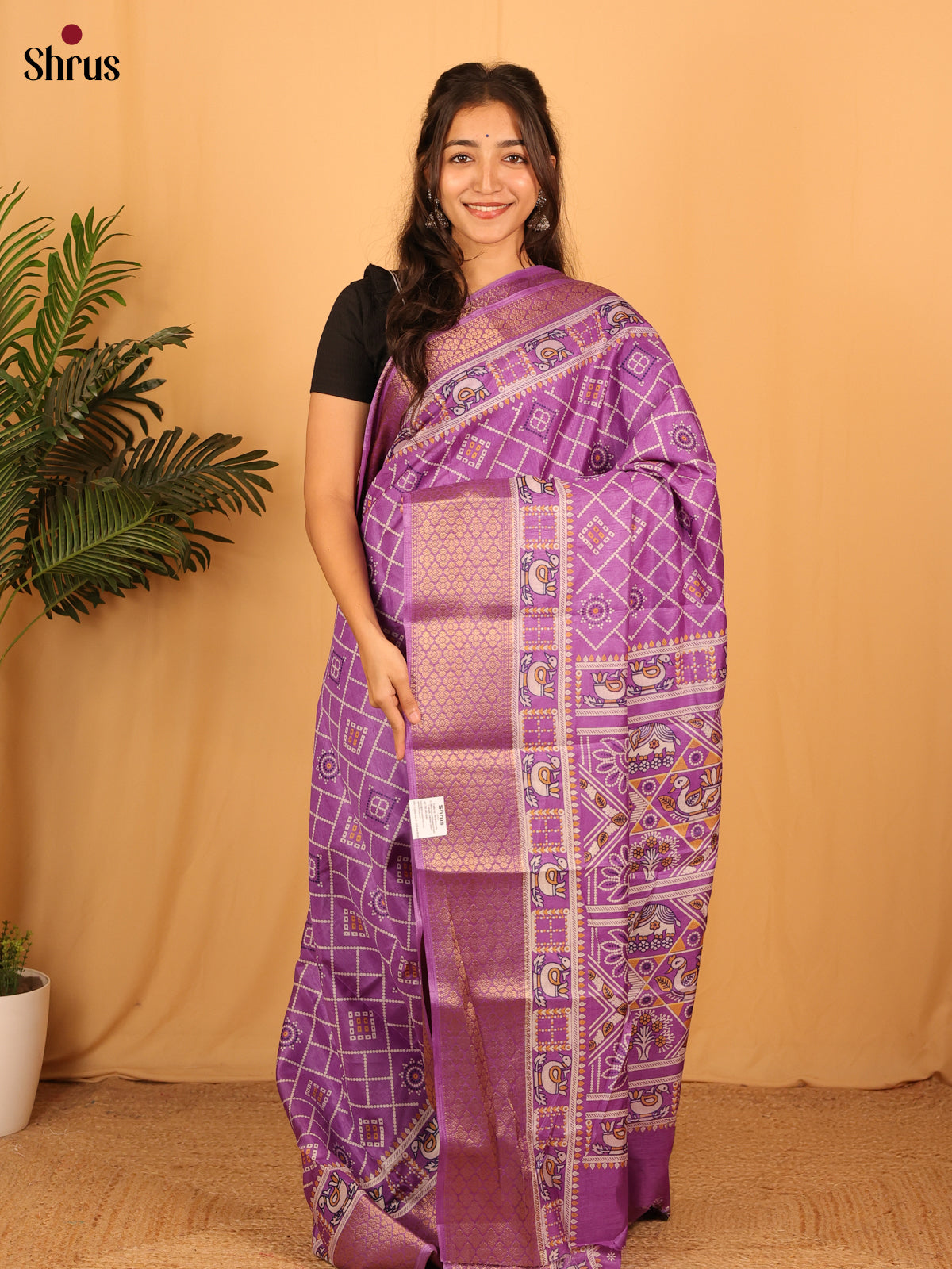 Purple - Semi Crepe Saree