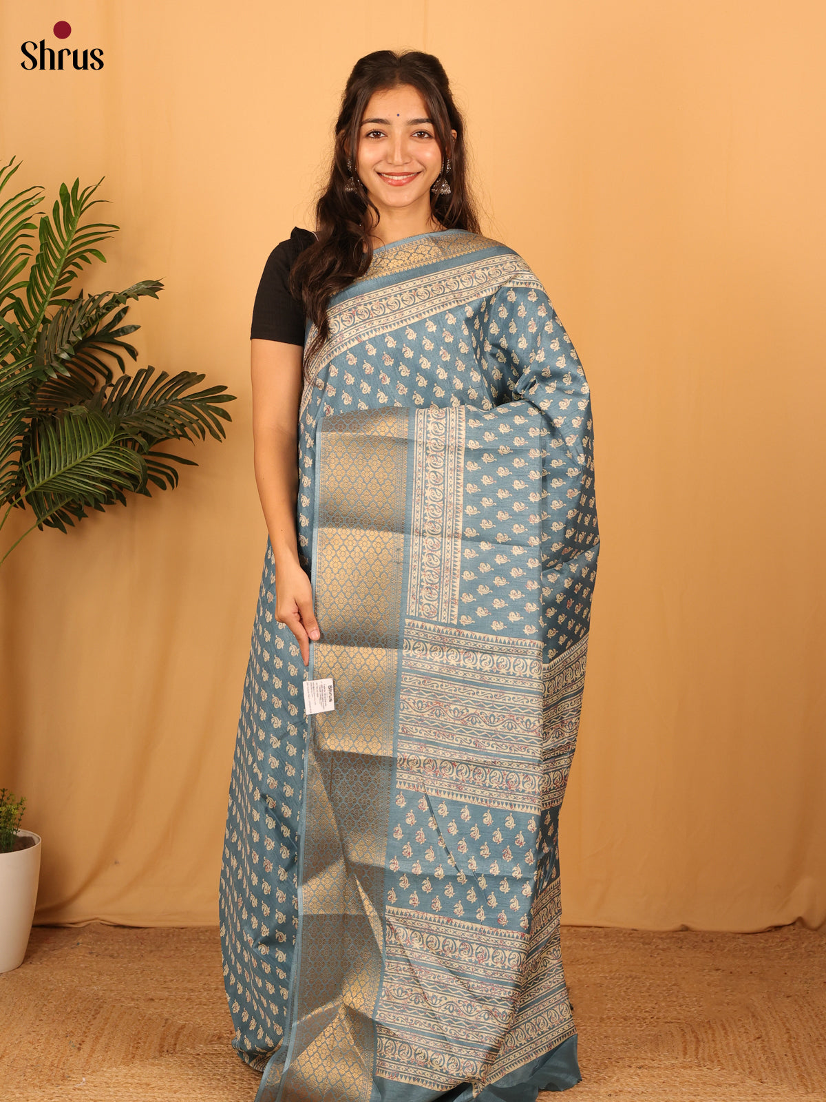 Blue - Semi Crepe Saree