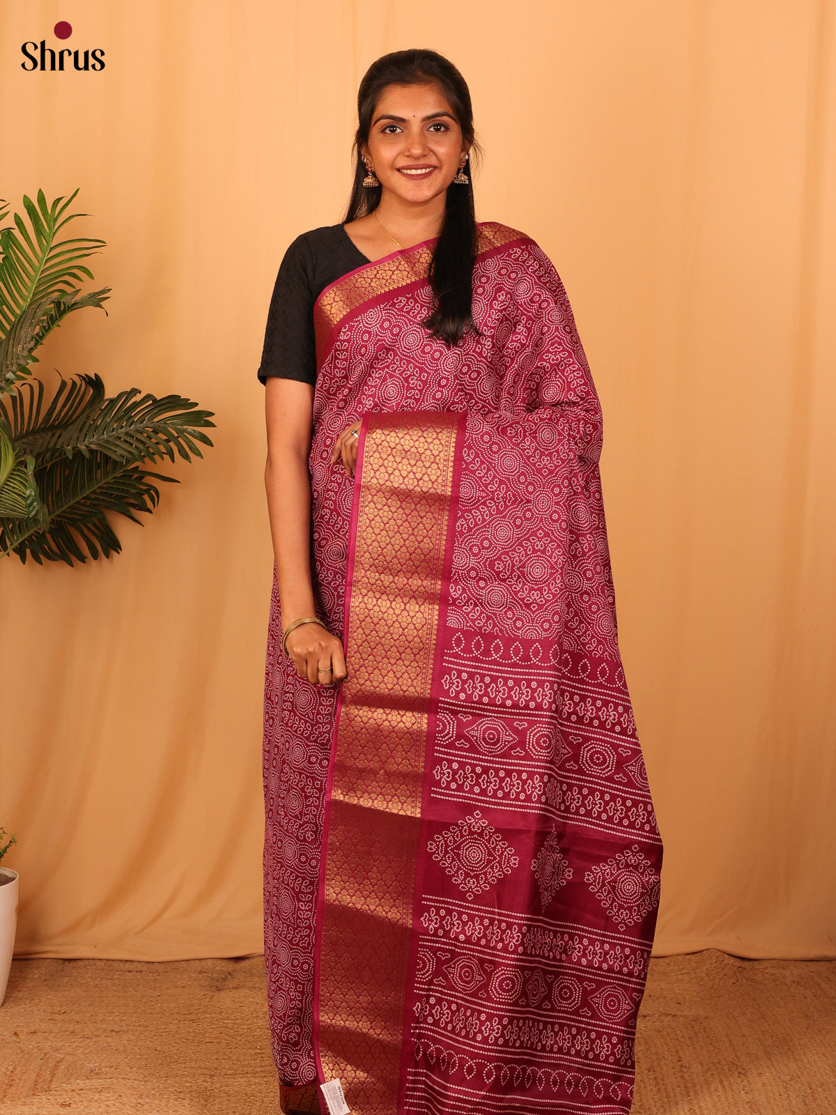 Maroon - Semi Crepe Saree