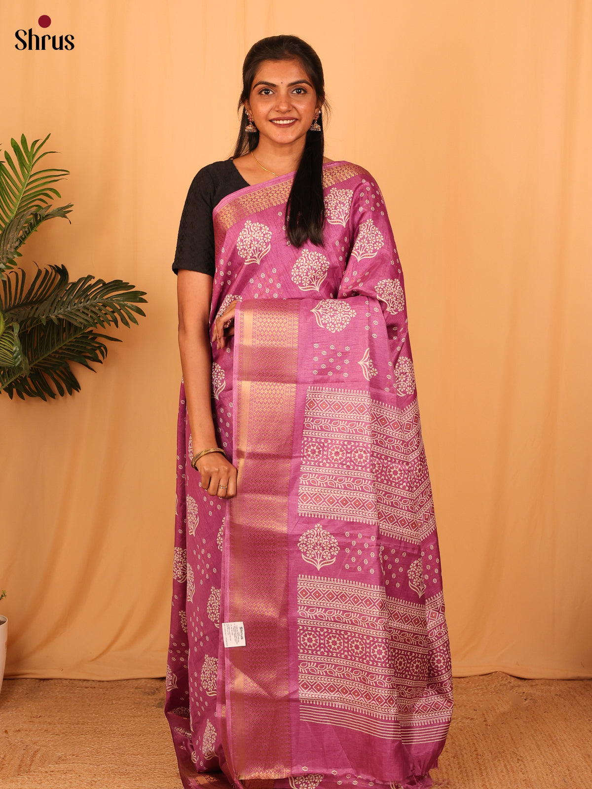 Pink - Semi Crepe Saree