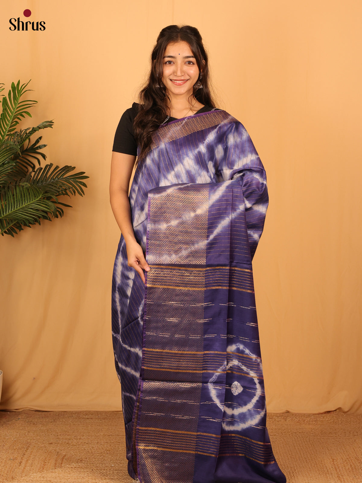 Violet & Cream - Shibori Saree