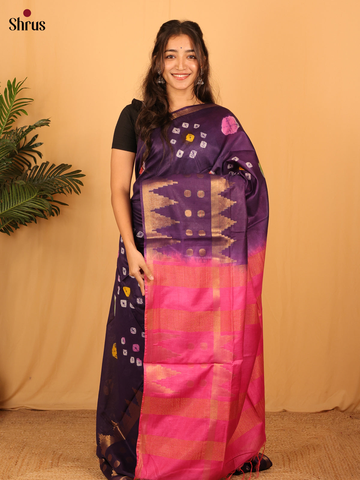 Violet & Pink - Shibori Saree