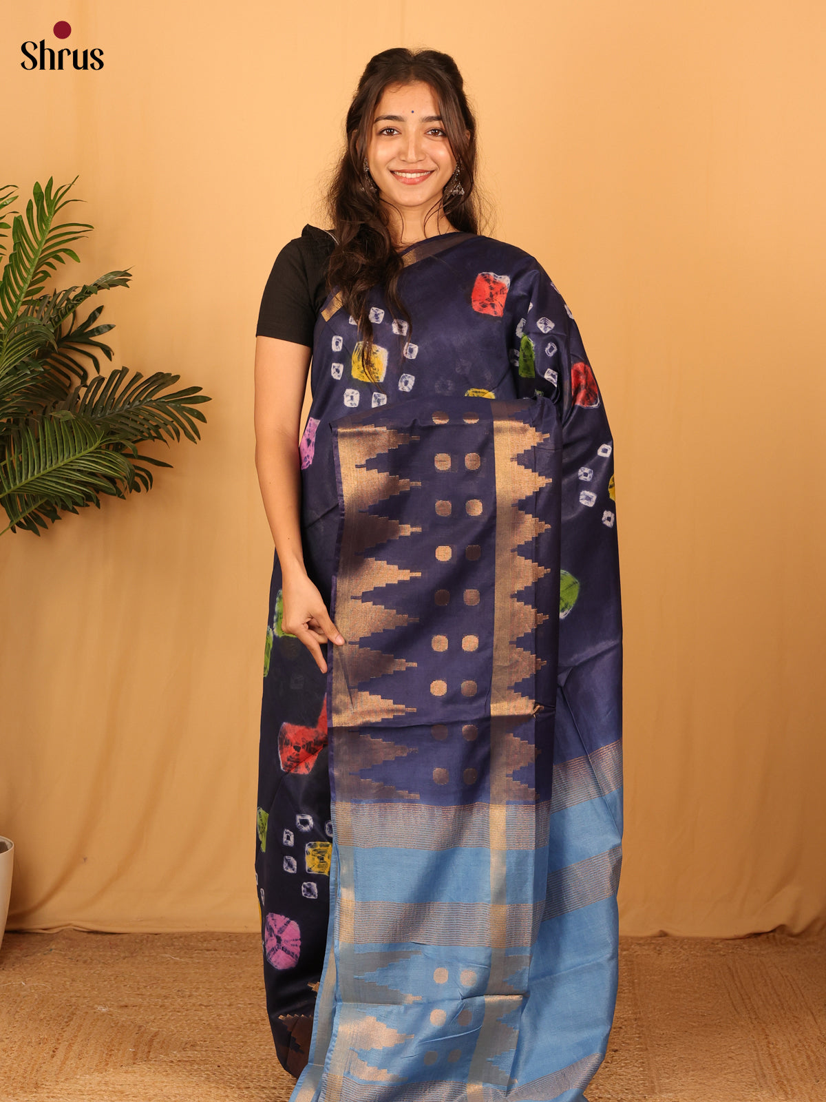 Violet & Lite Blue - Shibori Saree