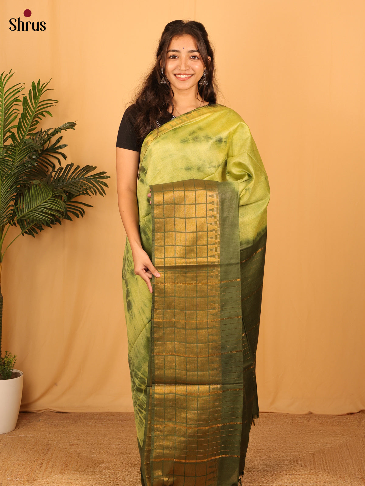 Lime Green & Green - Shibori Saree