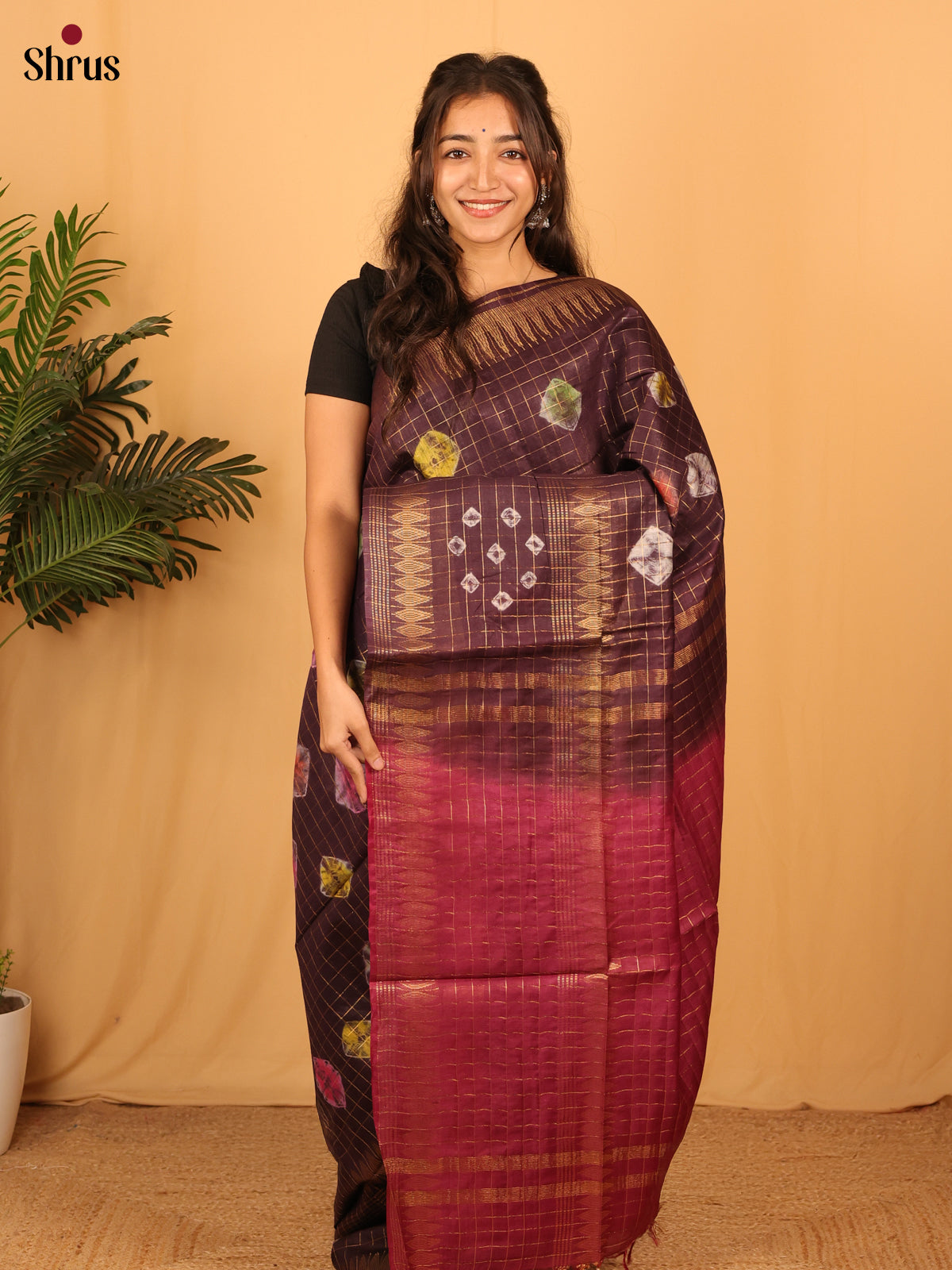 Brown & Maroon - Shibori Saree