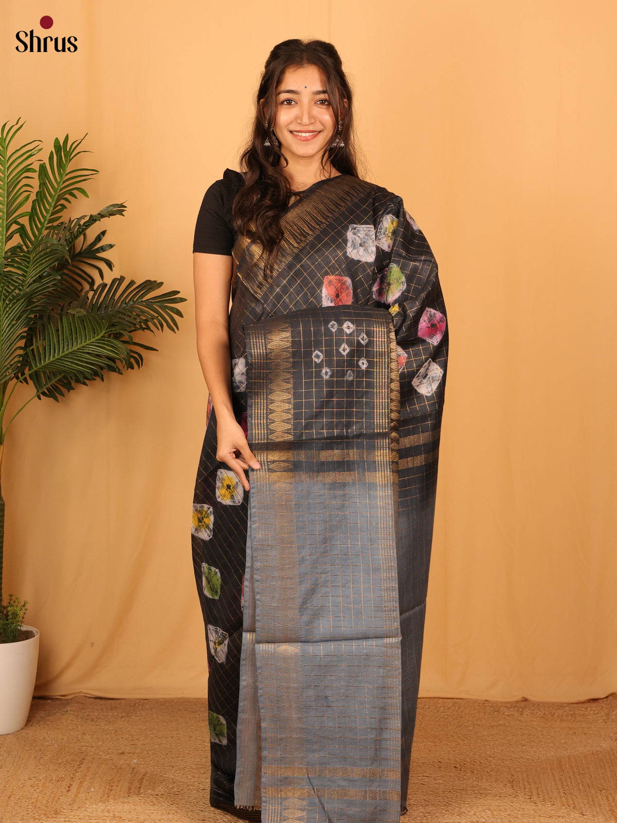 Black & Grey - Shibori Saree