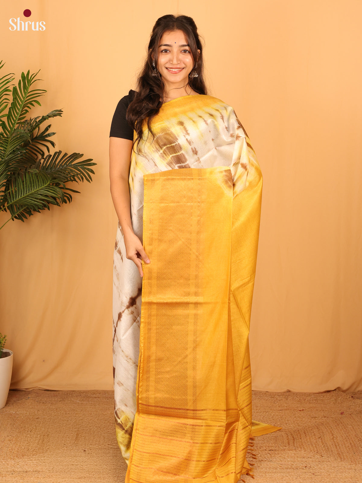 Cream & Mustard - Shibori Saree