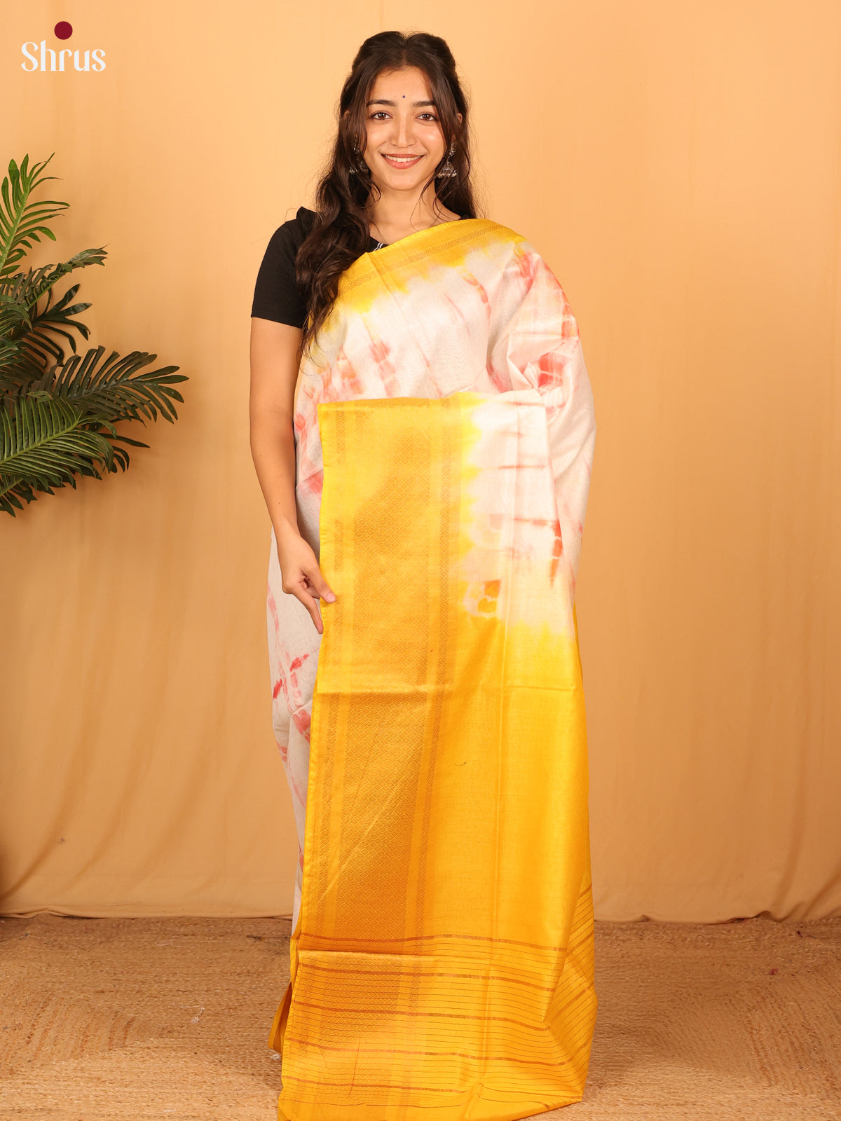 Cream & Yellow - Shibori Saree