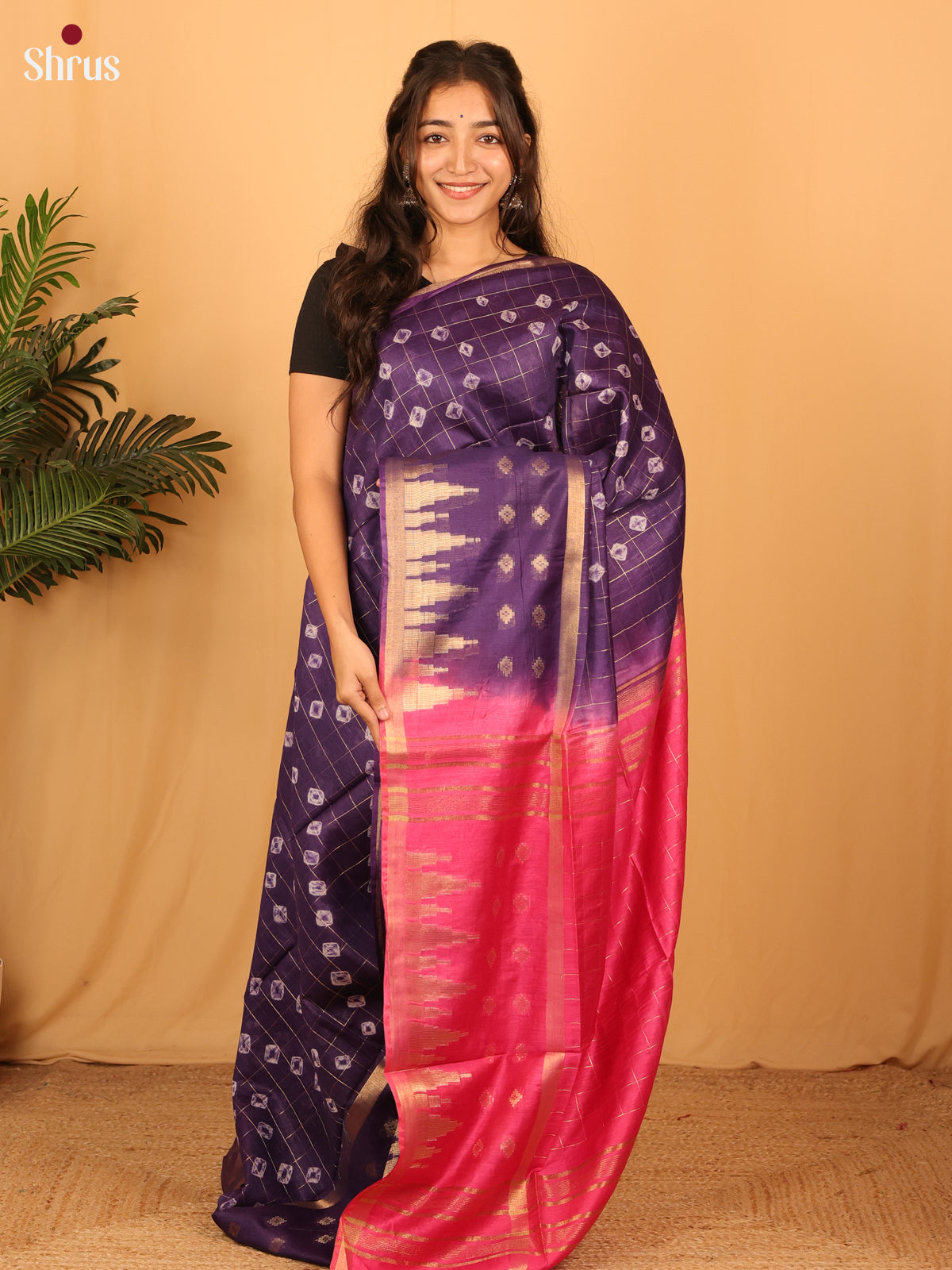 Violet & Pink - Shibori Saree