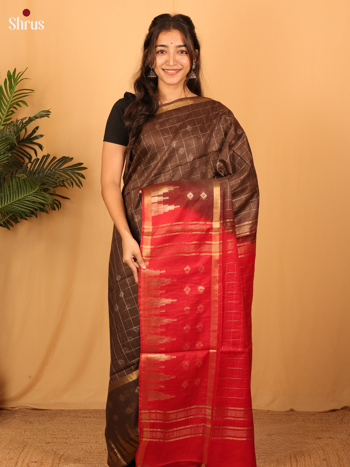 Brown & Red- Shibori Saree