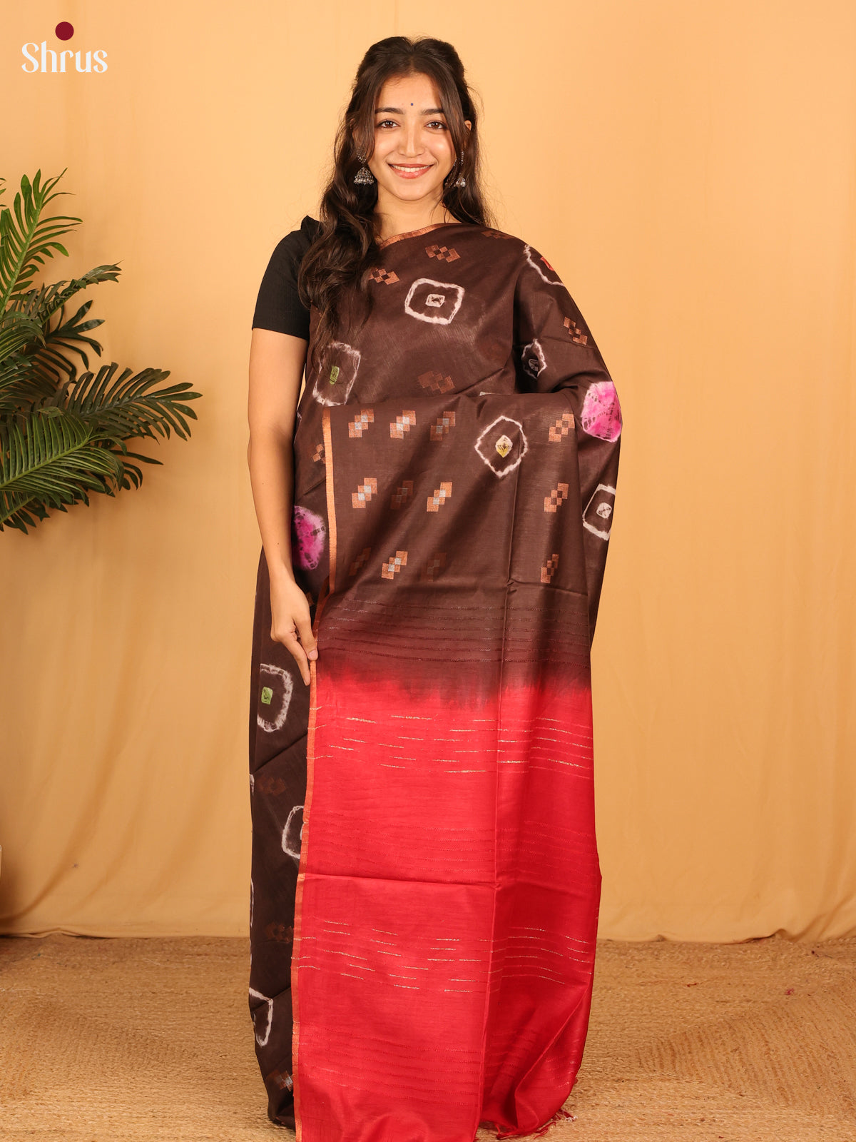 Brown & Red - Shibori Saree