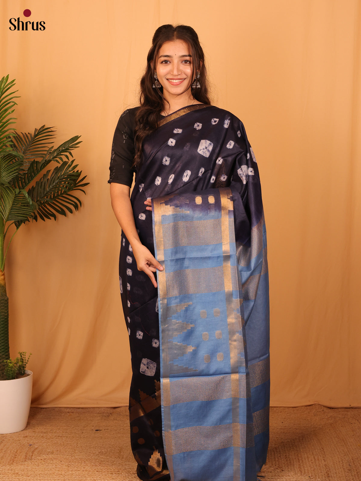 Deep Violet & Blue - Shibori Saree