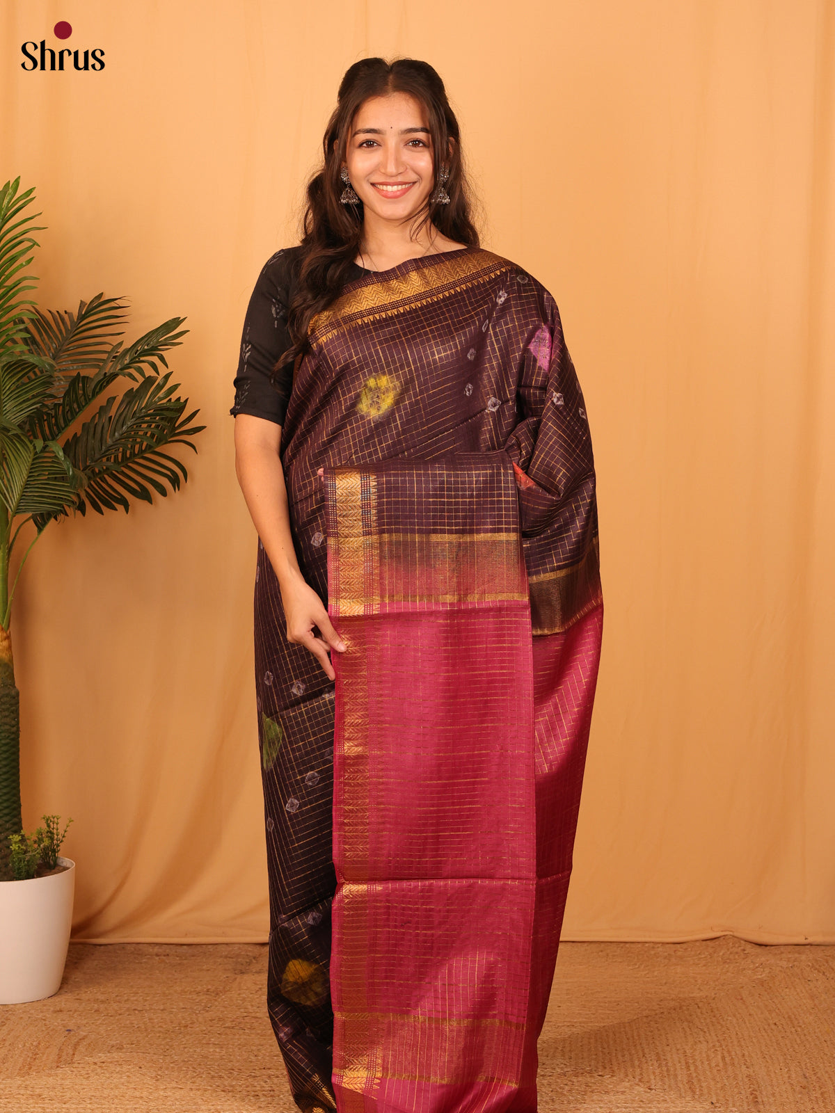 Brown & Maroon - Shibori Saree