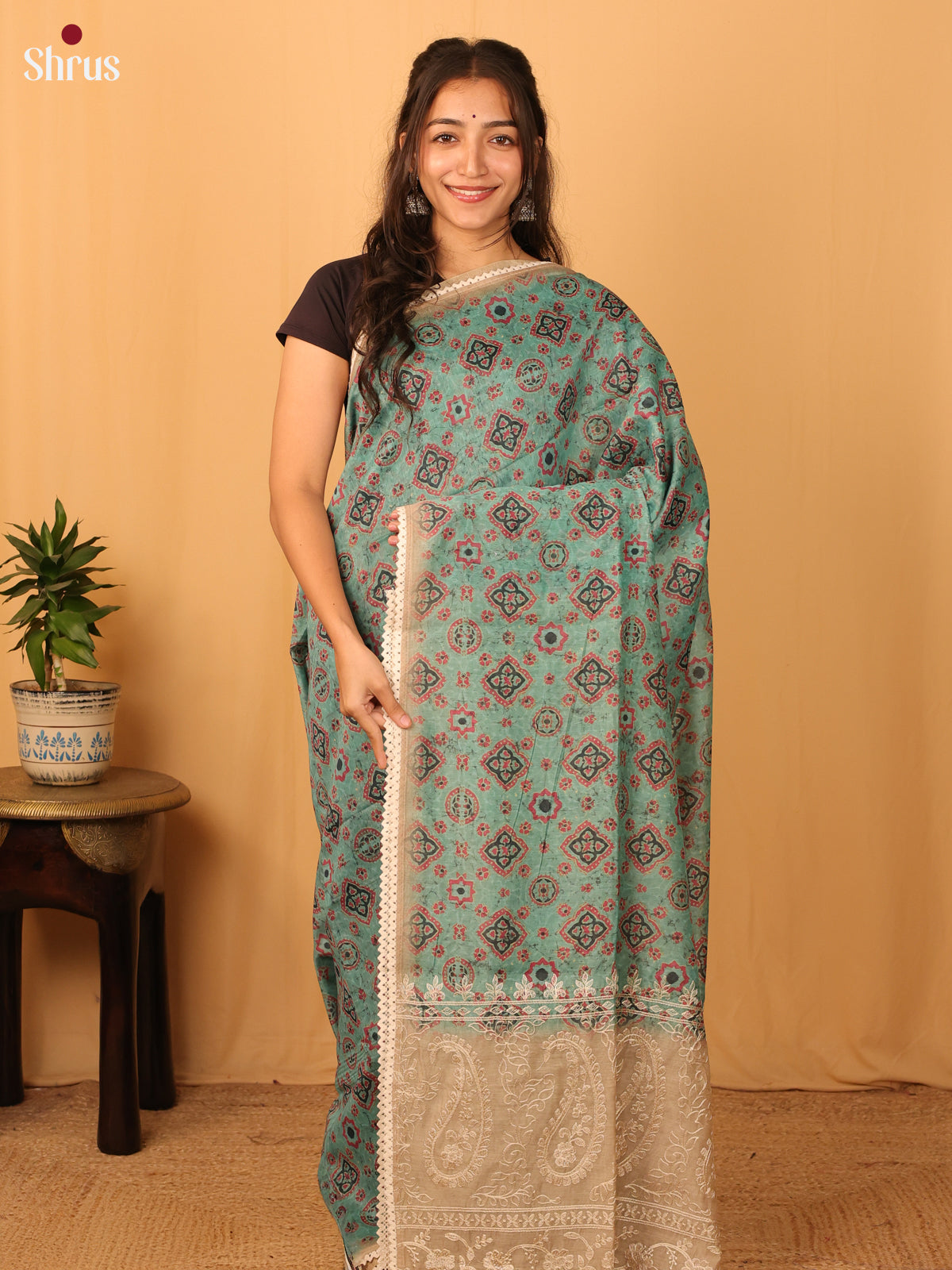 Blue & Grey - Semi Kantha Saree - Shop on Shrus.com