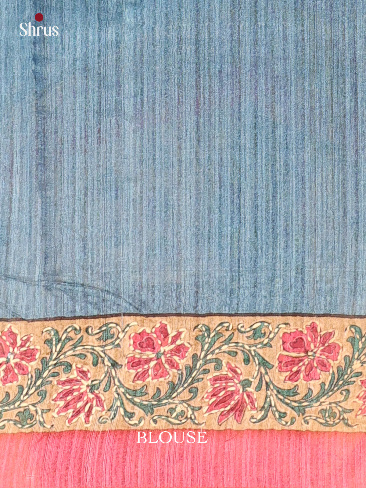 Blue  & Pink - Semi Kantha Saree - Shop on Shrus.com