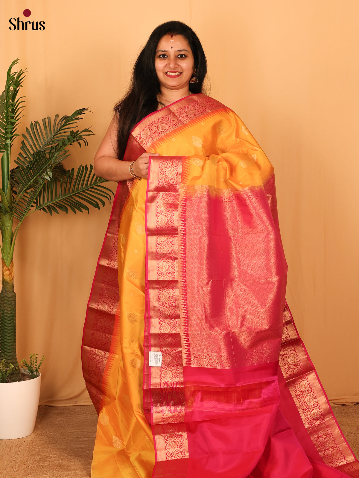 Mustard & Maroon  - Kanchipuram silk Saree