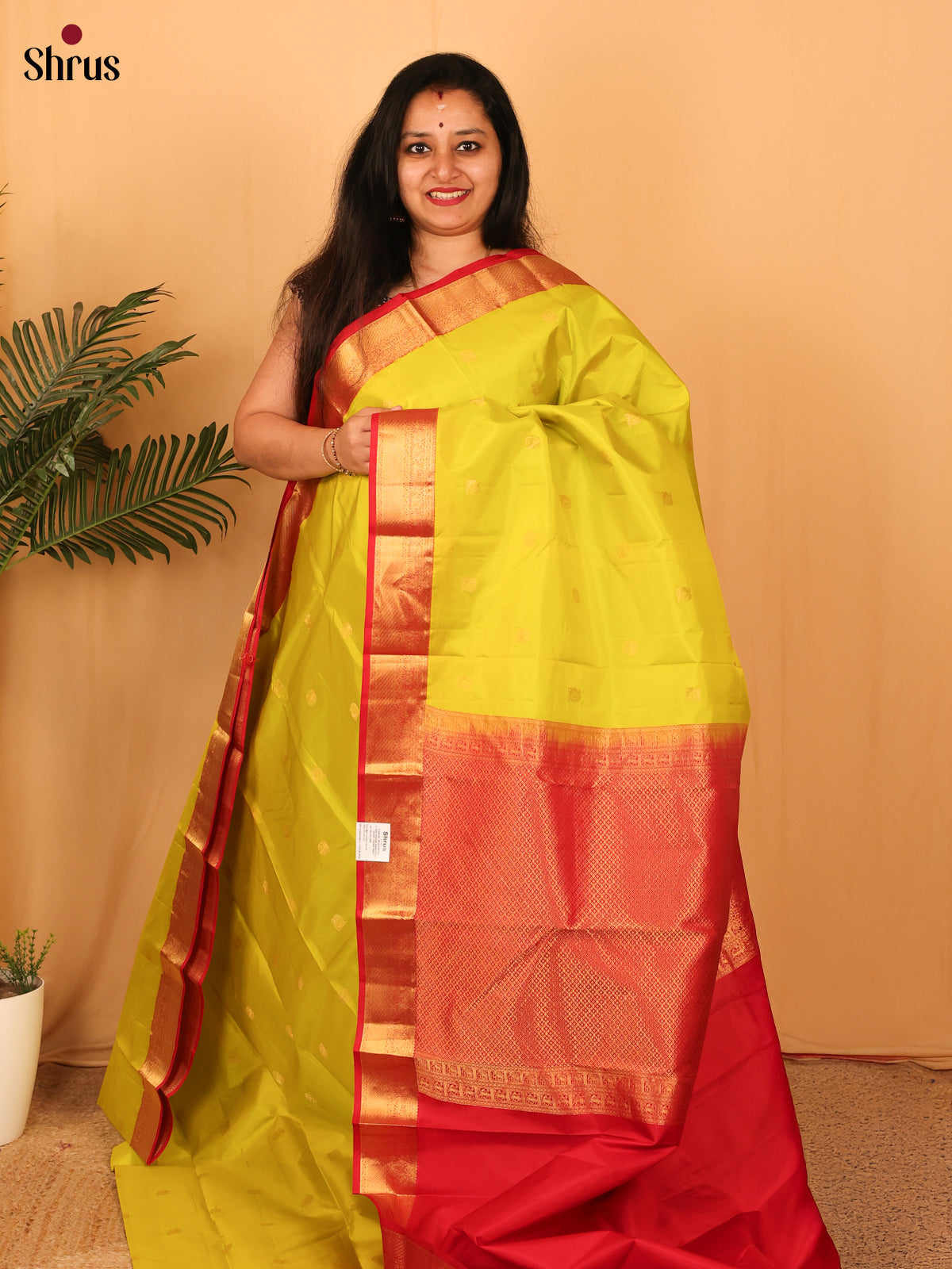 Lime Green & Red - Kanchipuram silk Saree