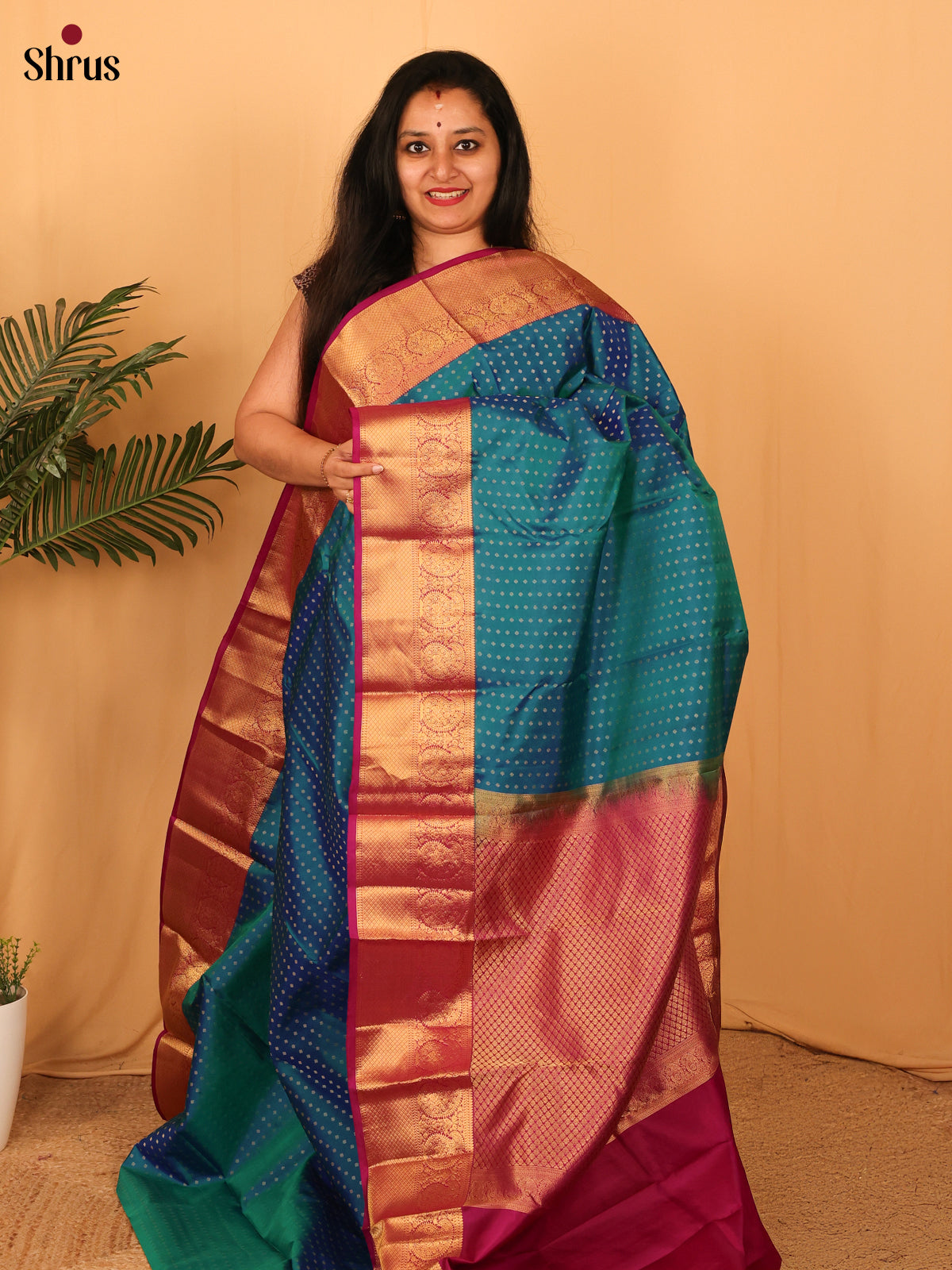Blue & Maroon - Kanchipuram silk Saree - Shop on Shrus.com