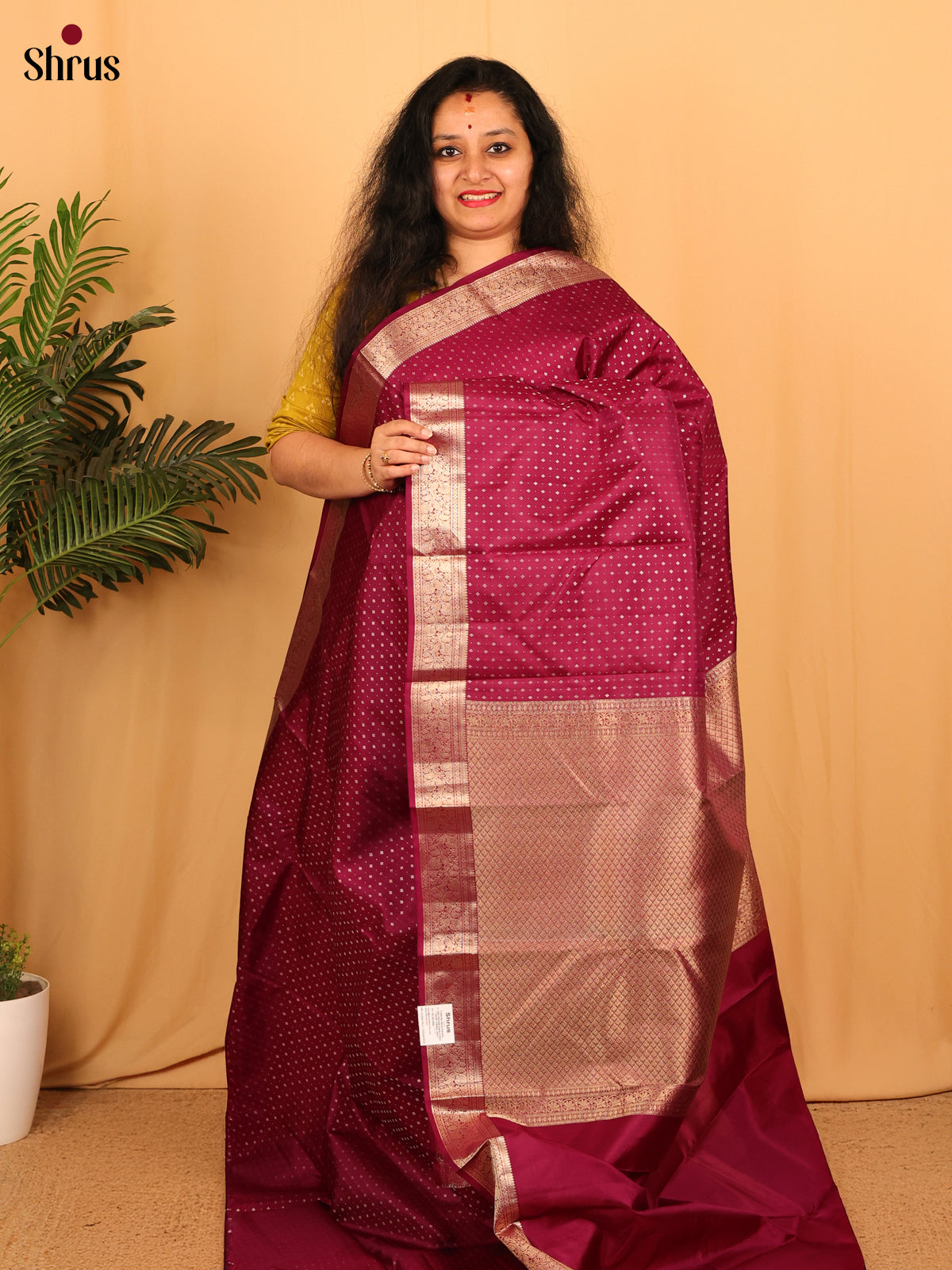 Wine - Kanchipuram silk Saree - Shop on Shrus.com