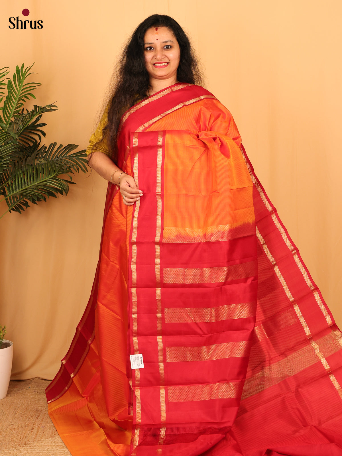 Orange & Maroon - Kanchipuram silk Saree