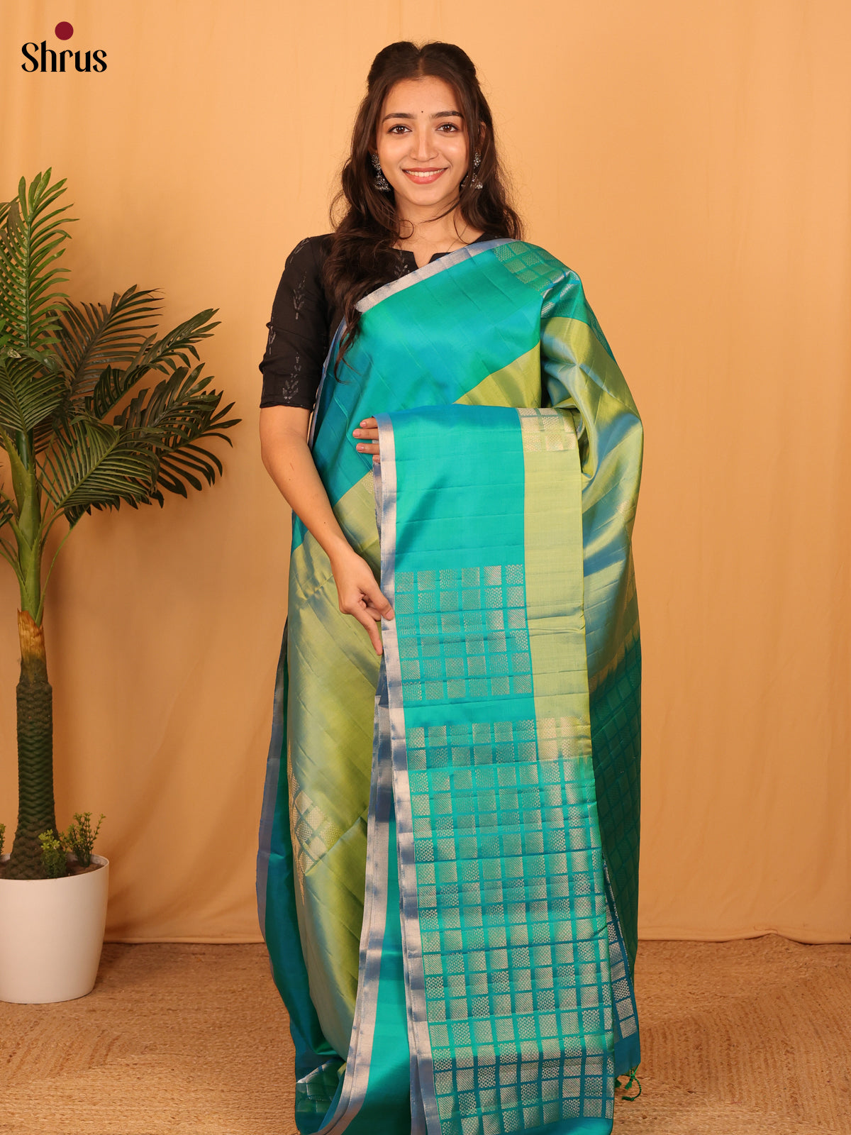 Green & Teal - Soft Silk Saree