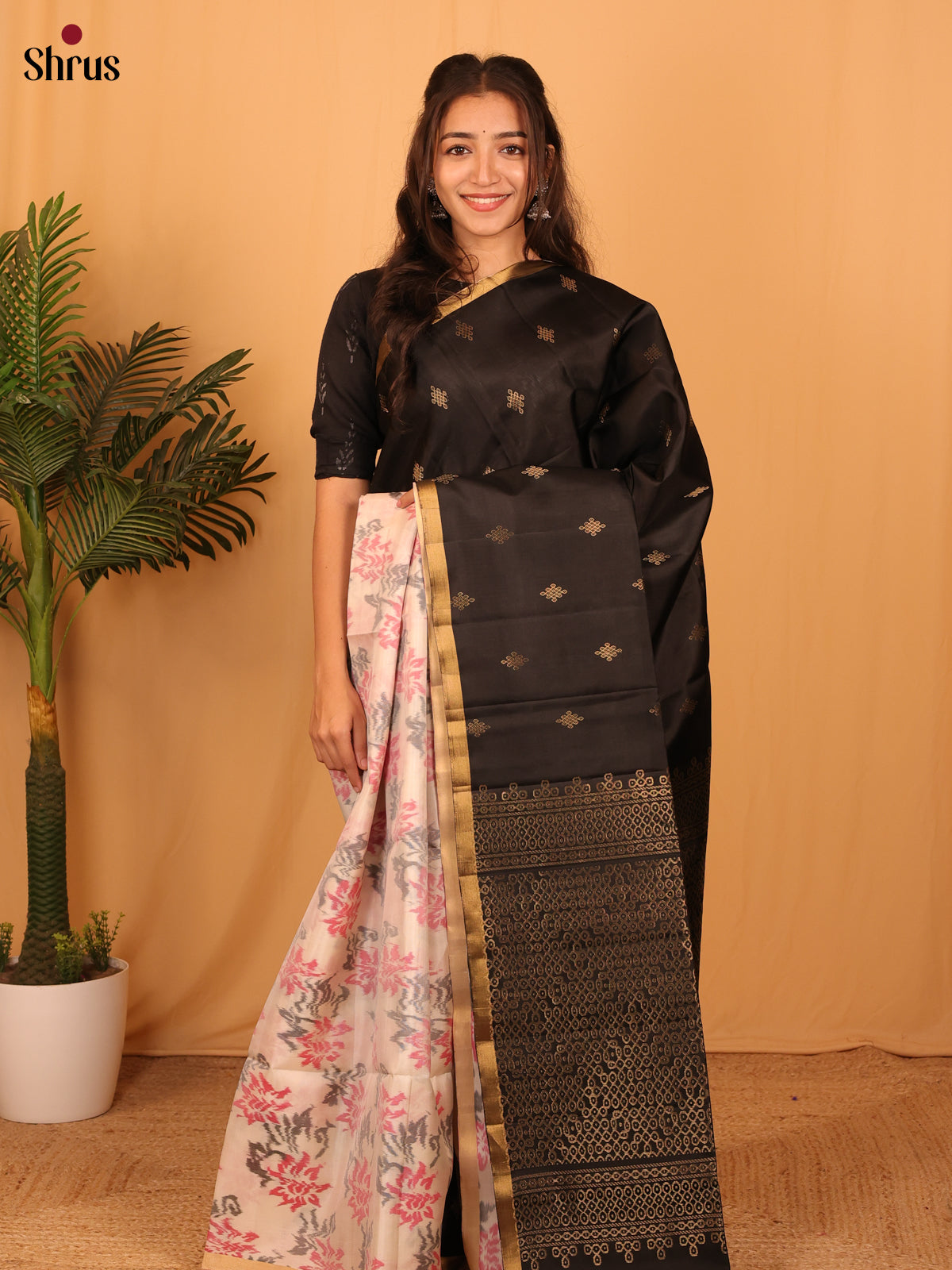 Pink & Black - Soft Silk Saree