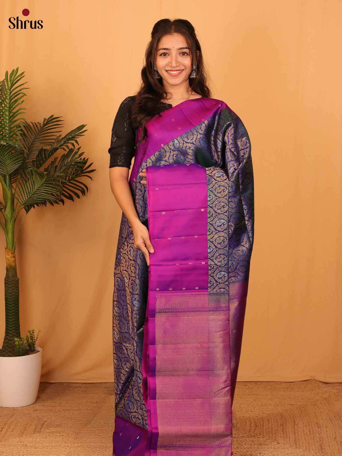 Blue & Majenta - Soft Silk Saree