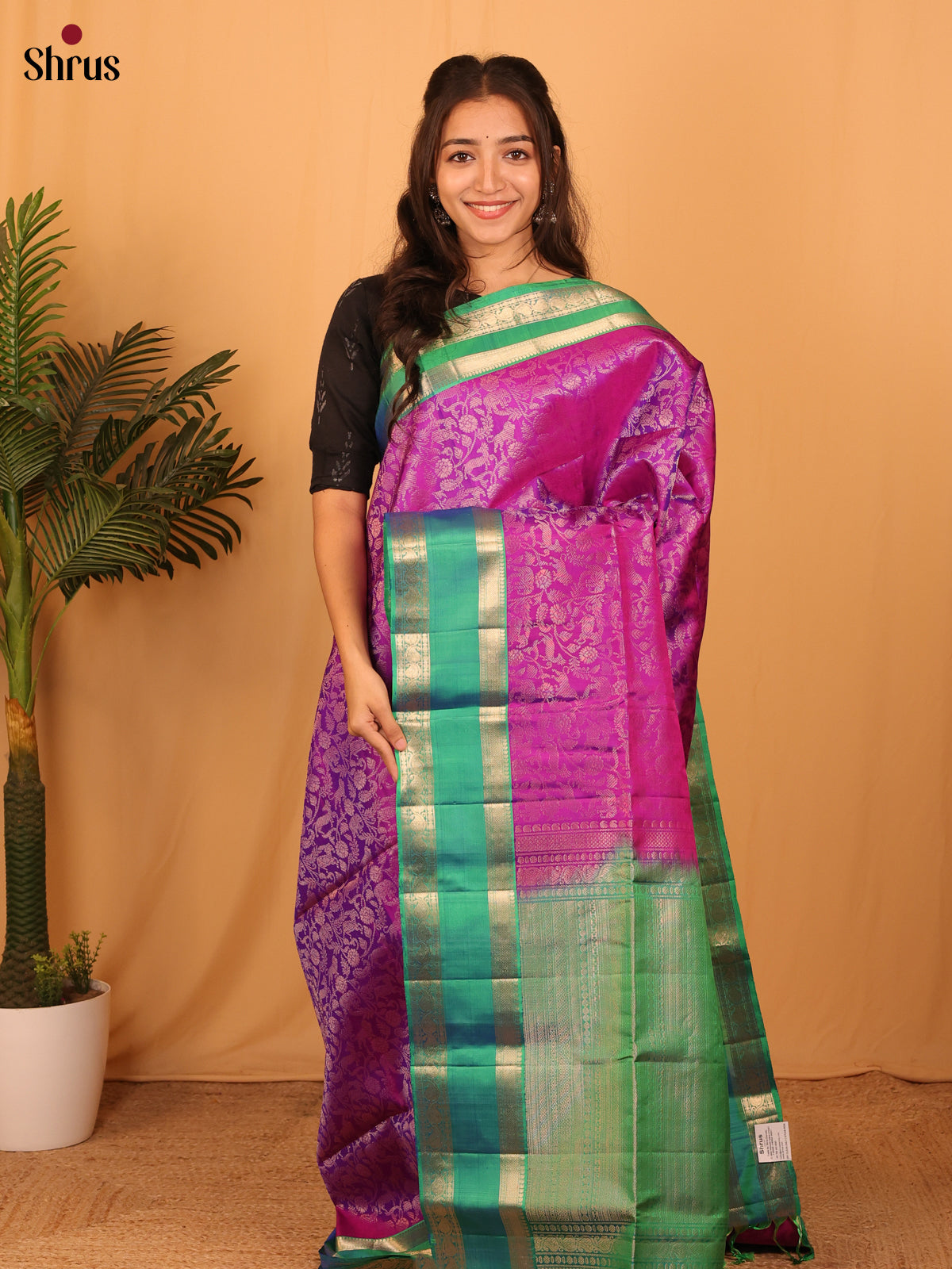 Majenta & Green - Soft Silk Saree