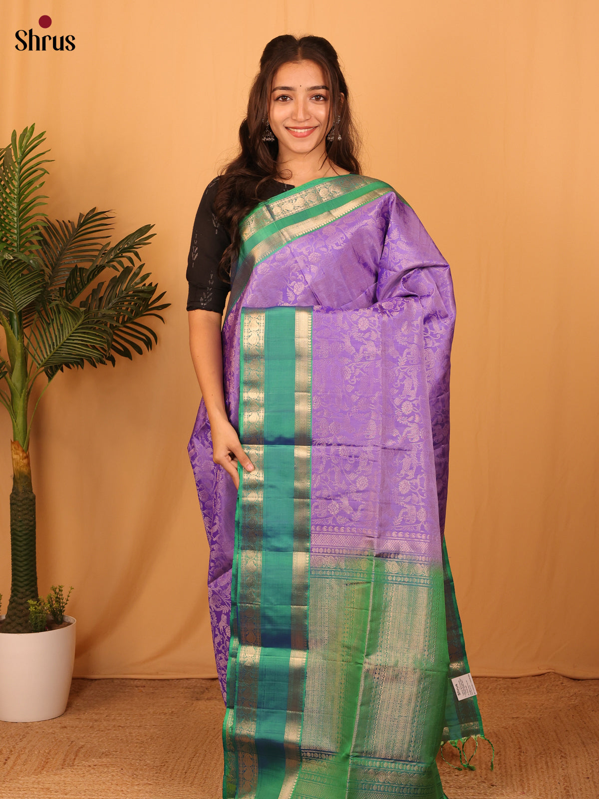 Lavender & Green - Soft Silk Saree