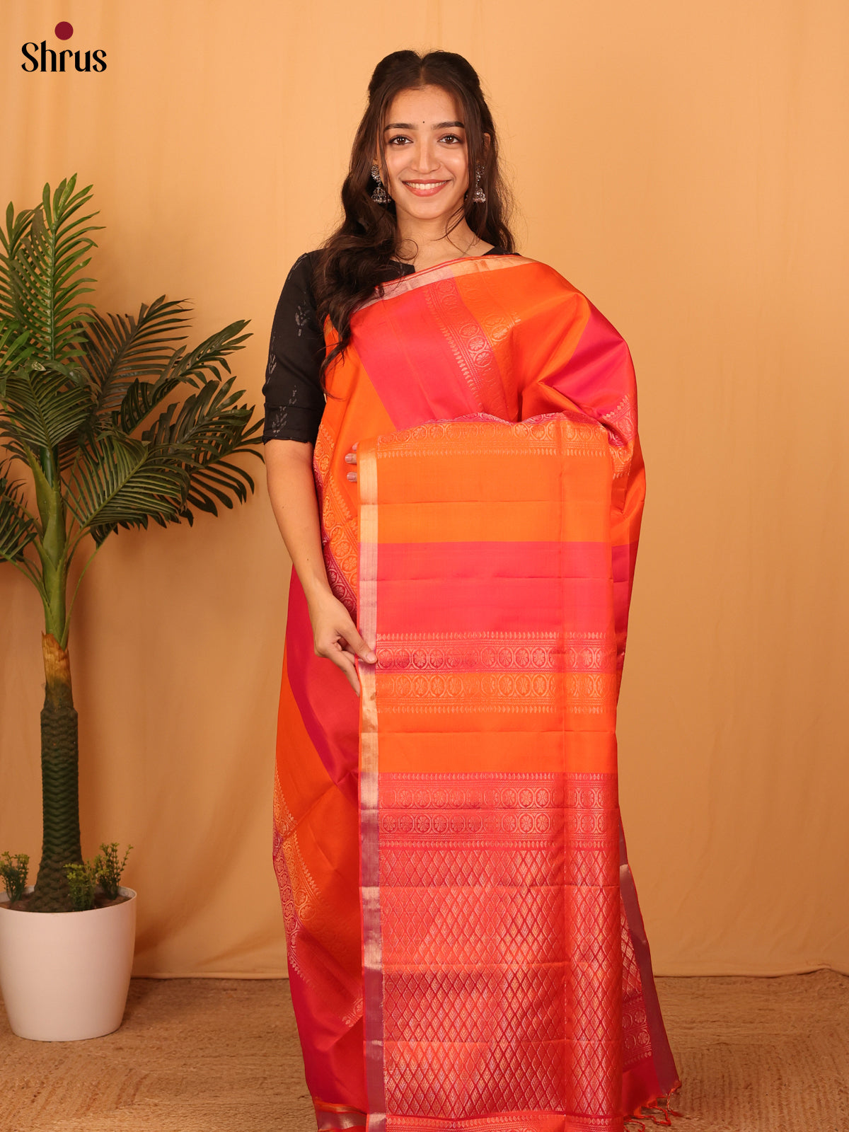 Red & Orange - Soft Silk Saree