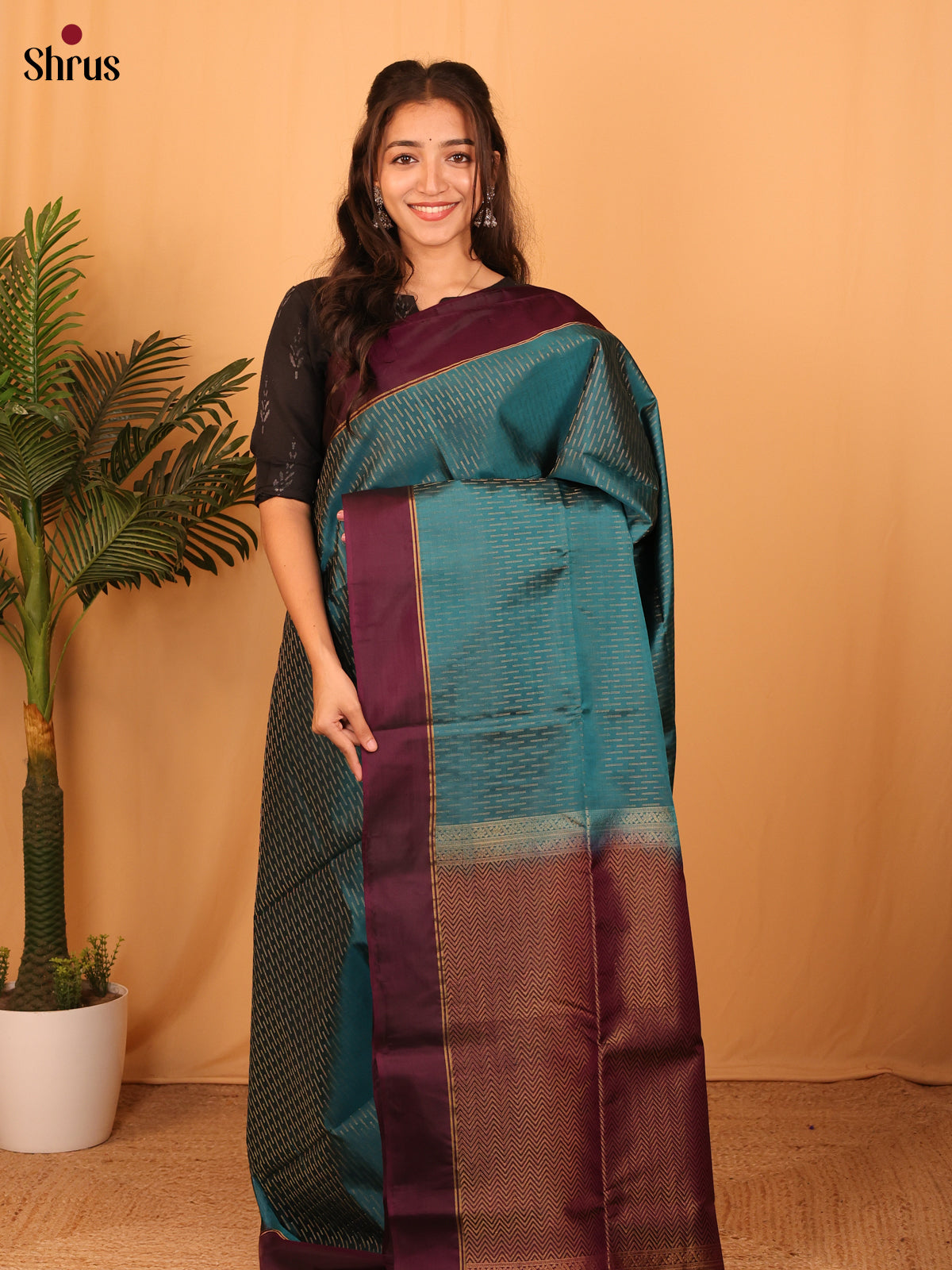 Blue & Brown - Soft Silk Saree - Shop on Shrus.com