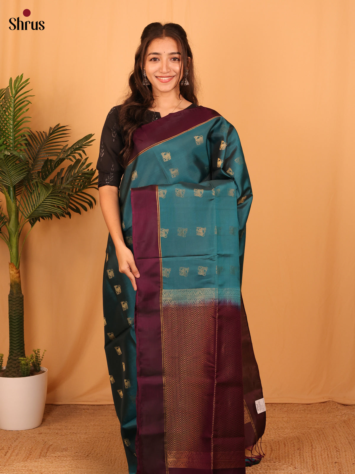 Blue & Wine- Softsilk-halfpure Saree