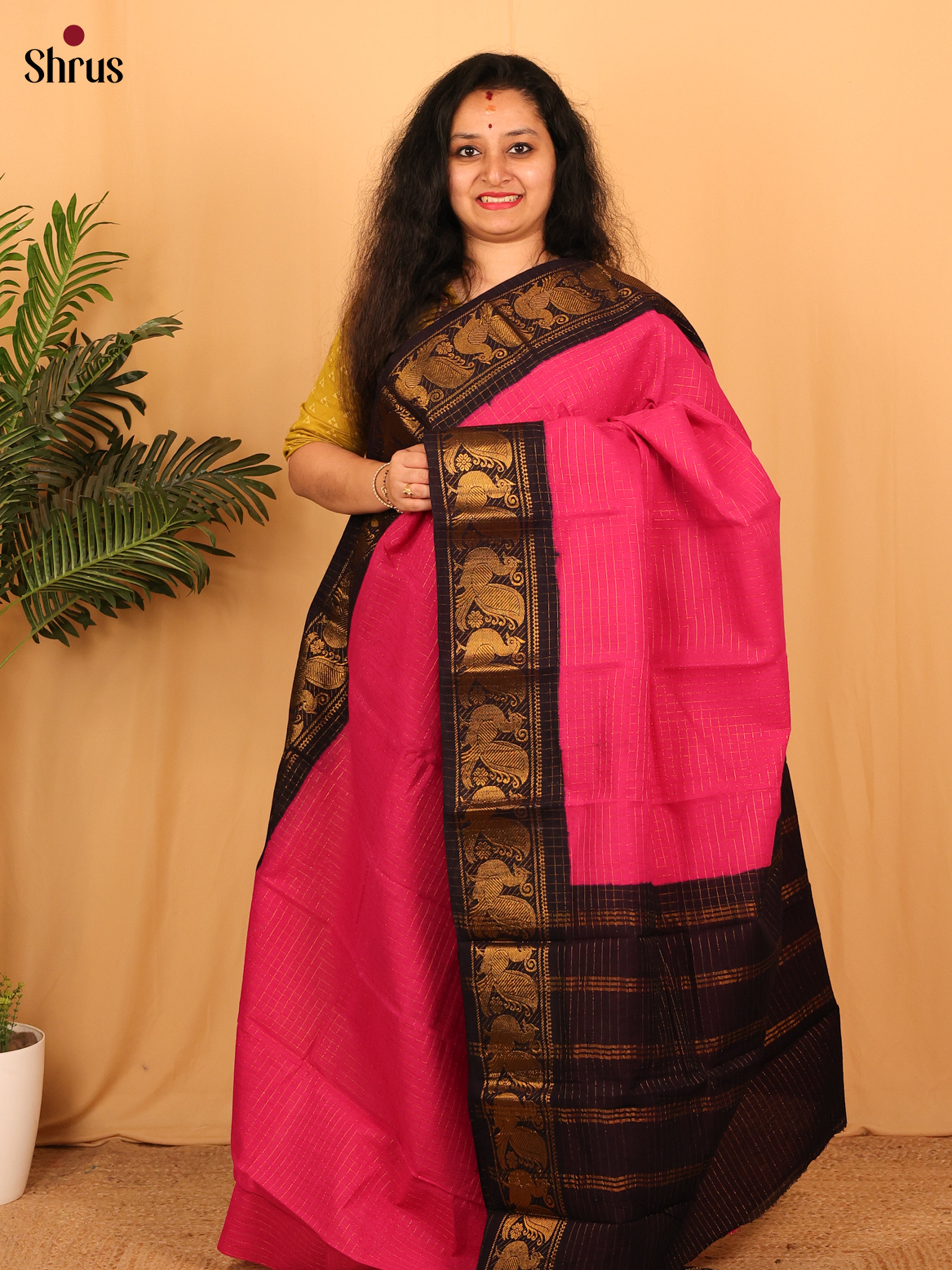 Pink  & Black - Sungudi Cotton Saree