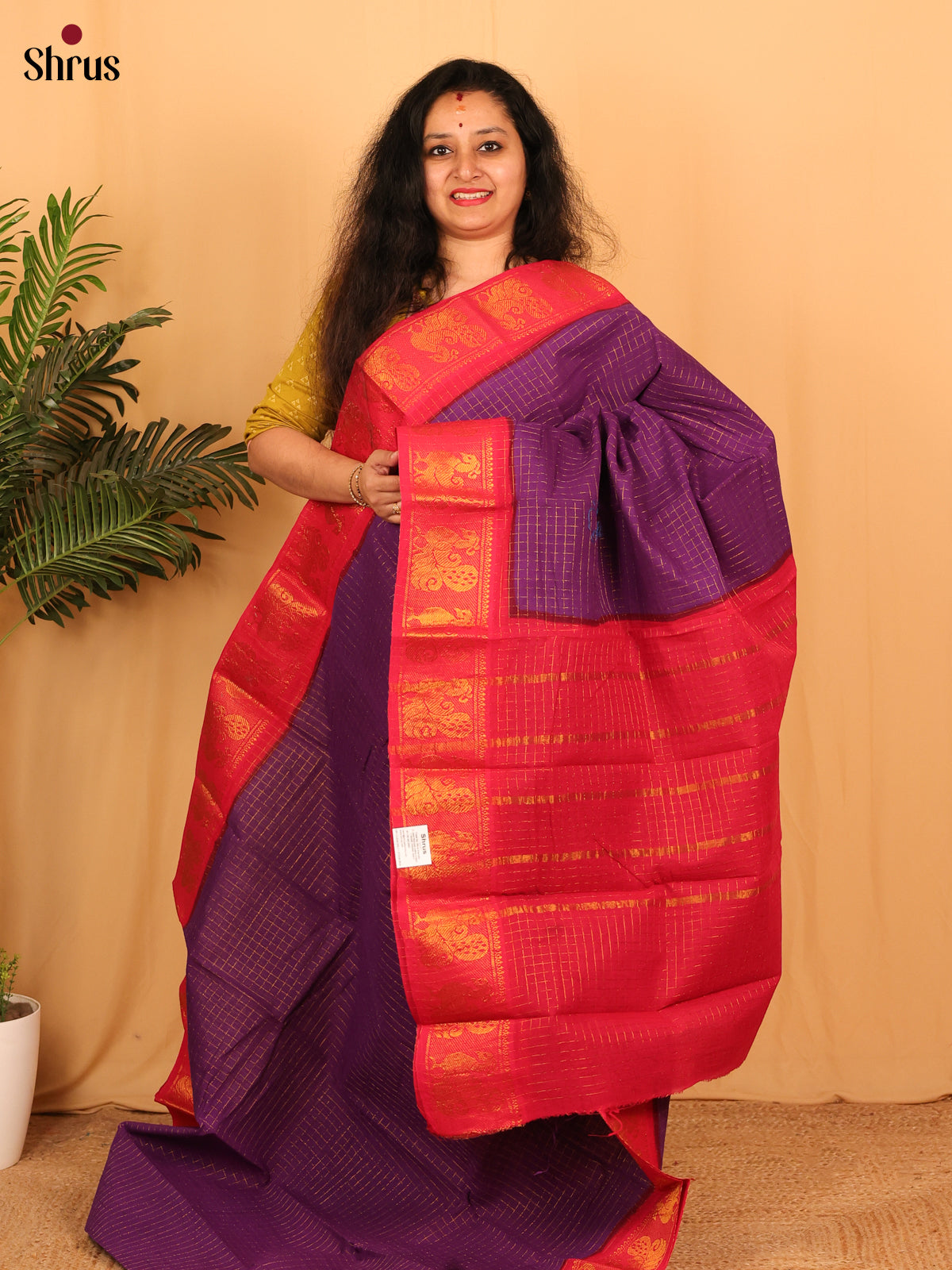 Violet & Red - Sungudi Cotton Saree