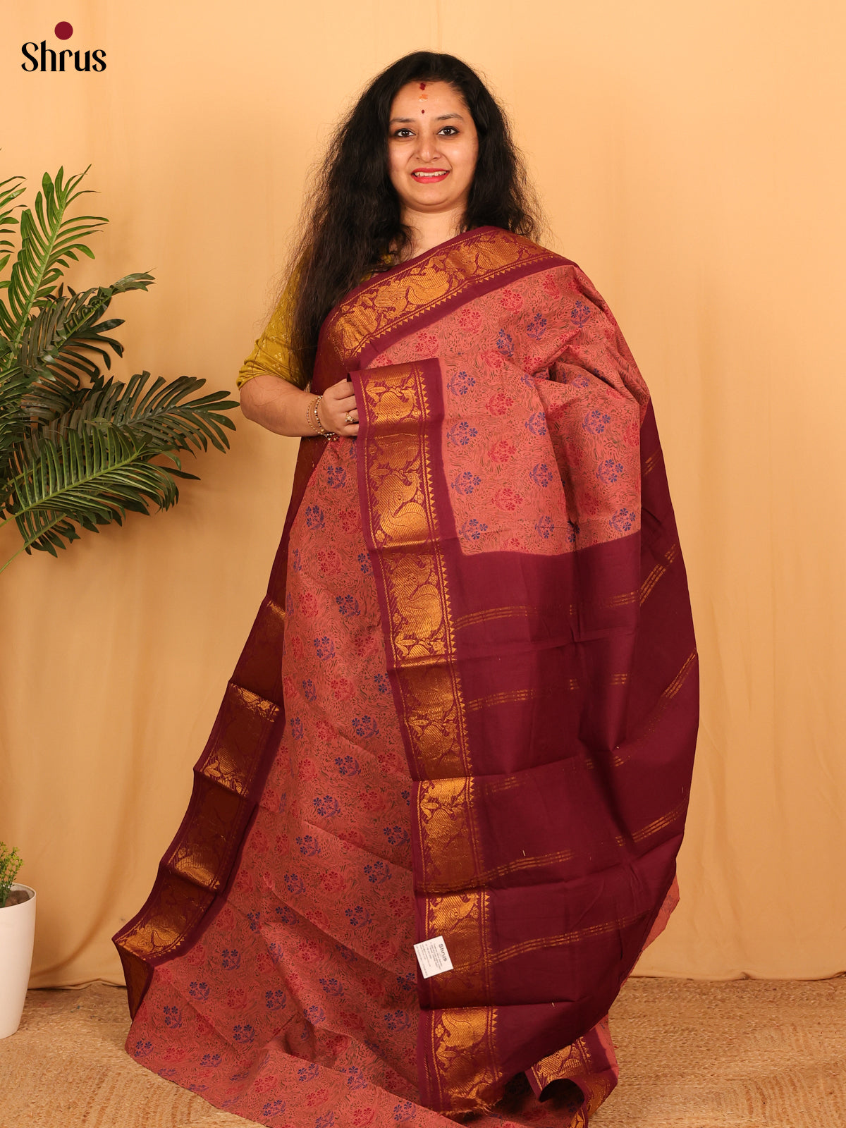 Onion Peel & Maroon - Sungudi Cotton Saree