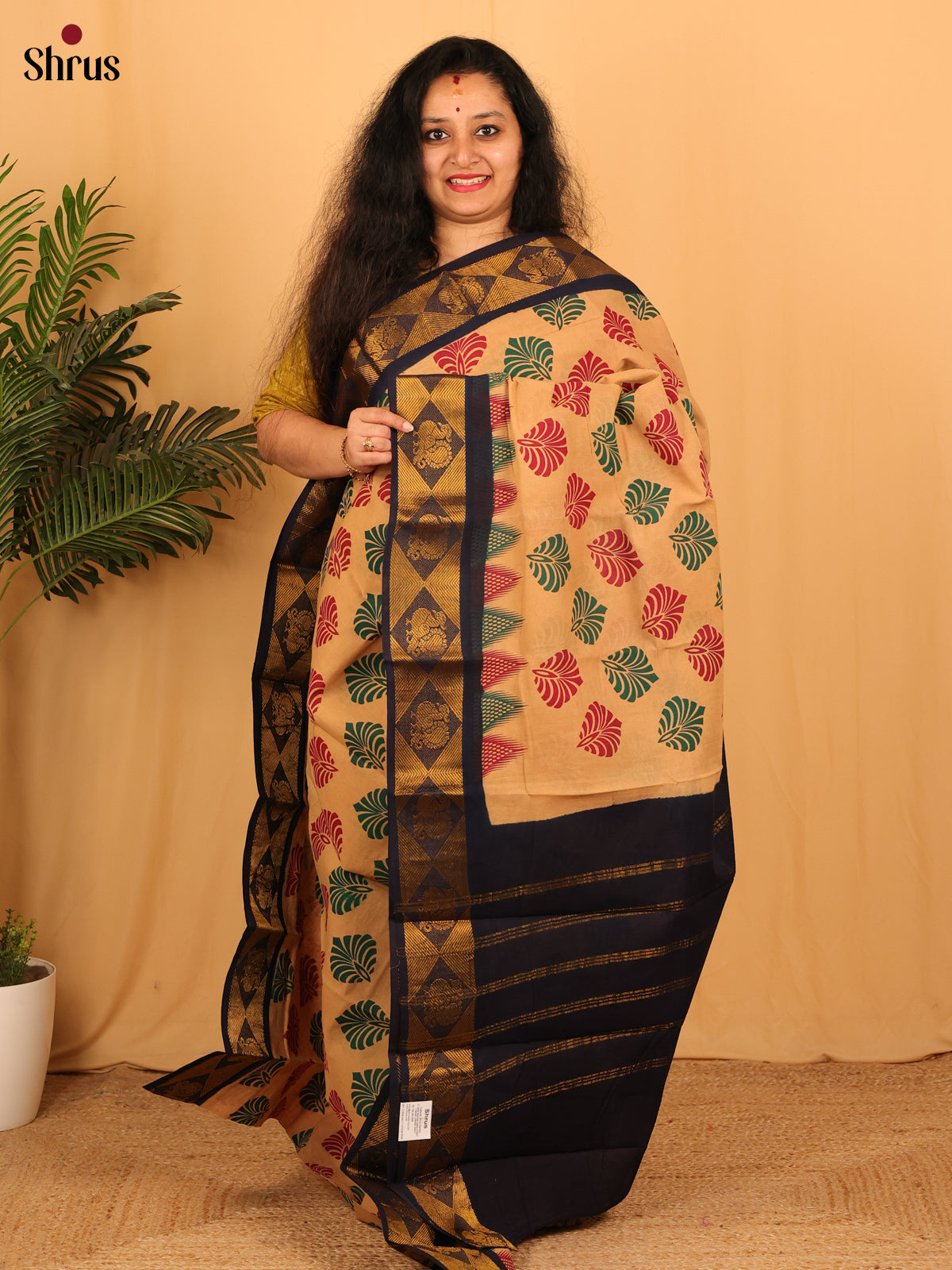 Peach & Blue - Sungudi Cotton Saree