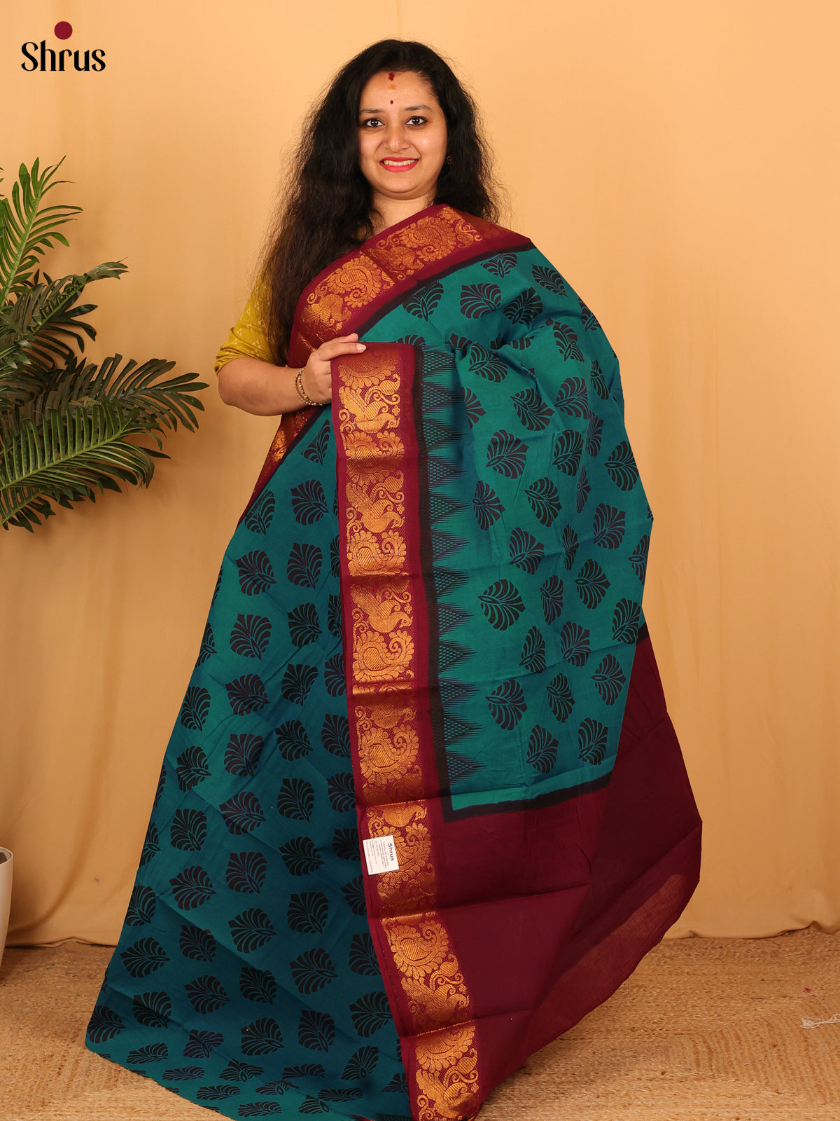 Teal & Maroon- Sungudi Cotton Saree